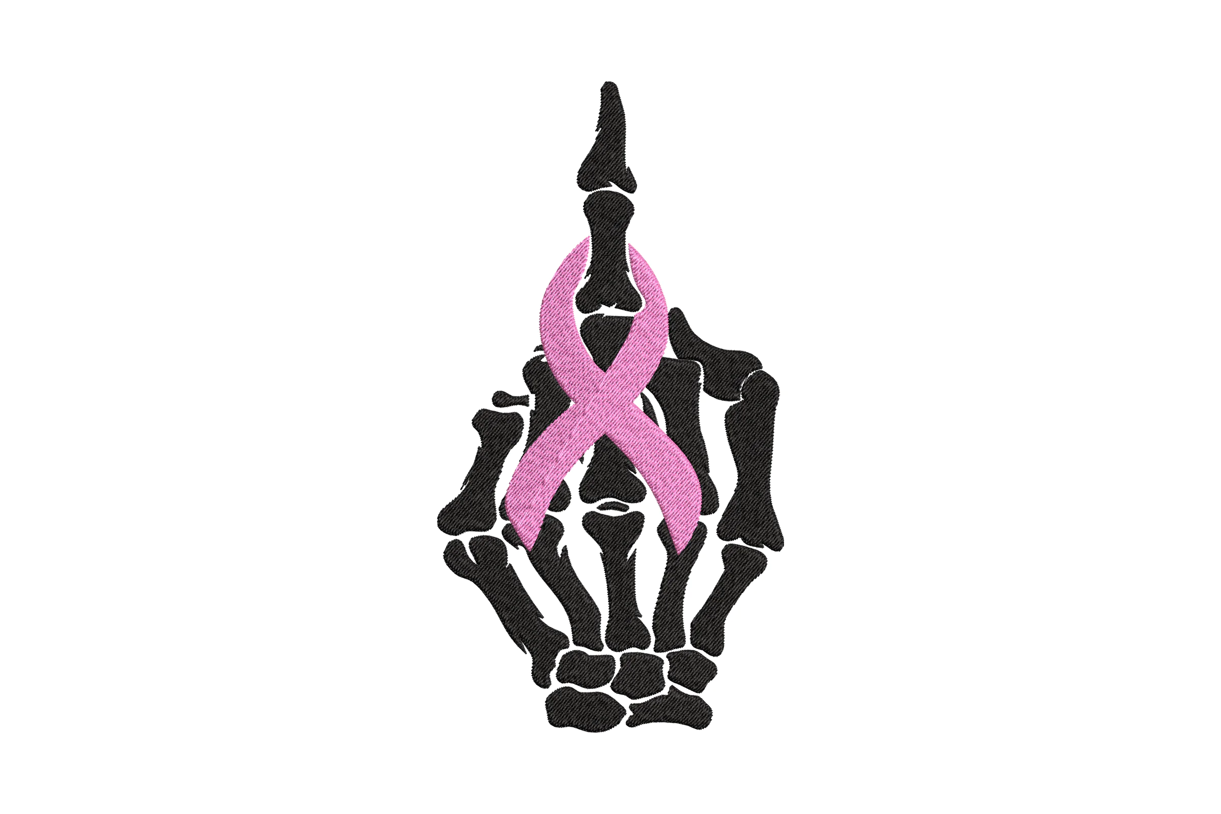 Pink Ribbon On Skeleton Middle Finger Embroidery Design
