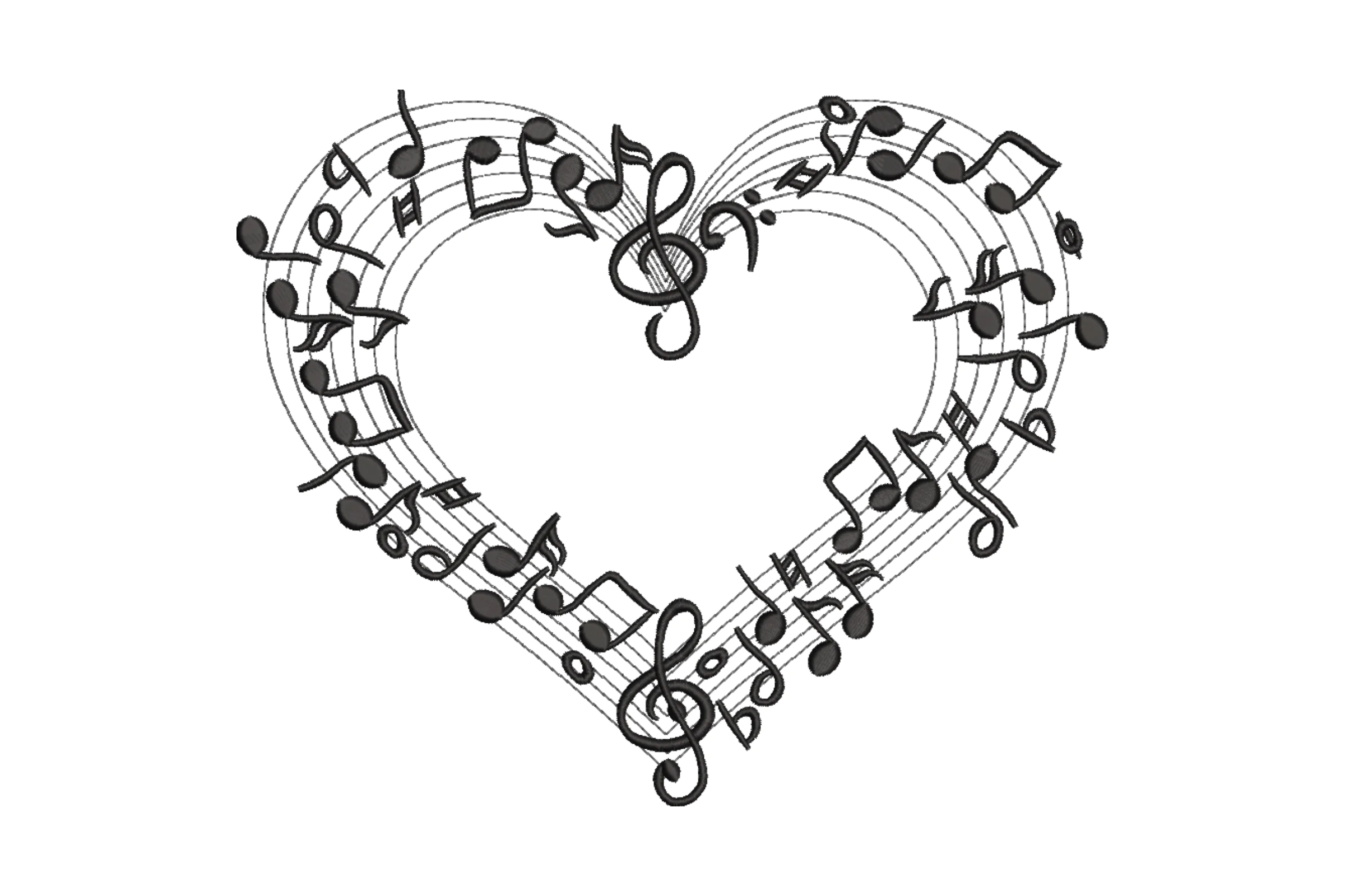 Music Notes Heart Embroidery Design