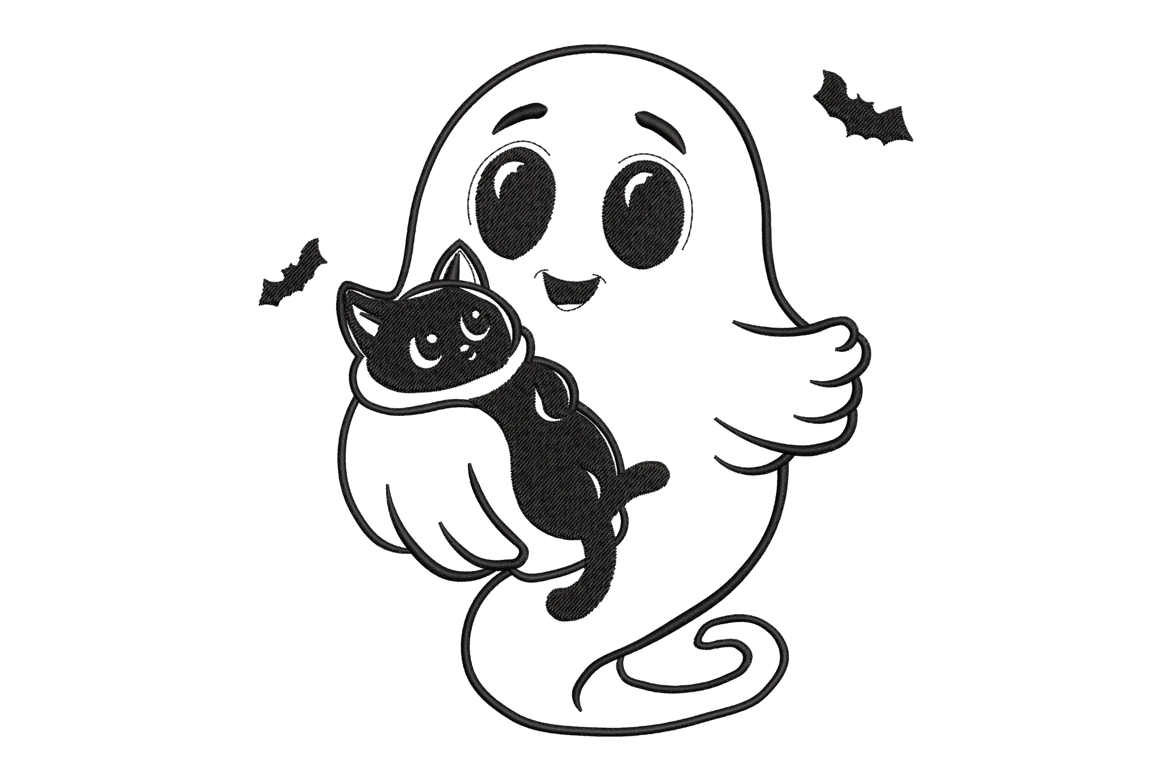 Halloween Ghost with Cat Embroidery Design