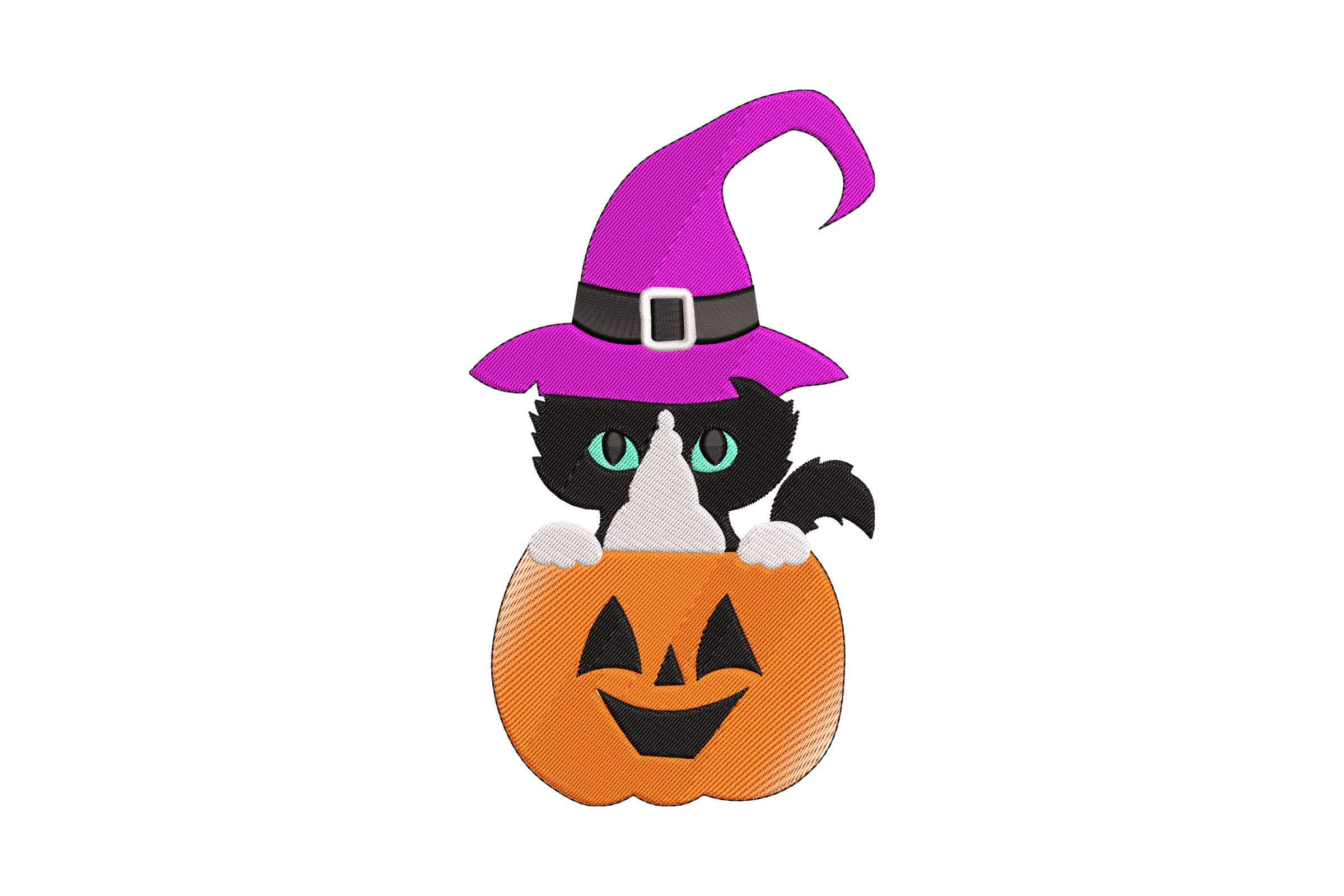 Witch Hat Cat with Pumpkin Embroidery Design