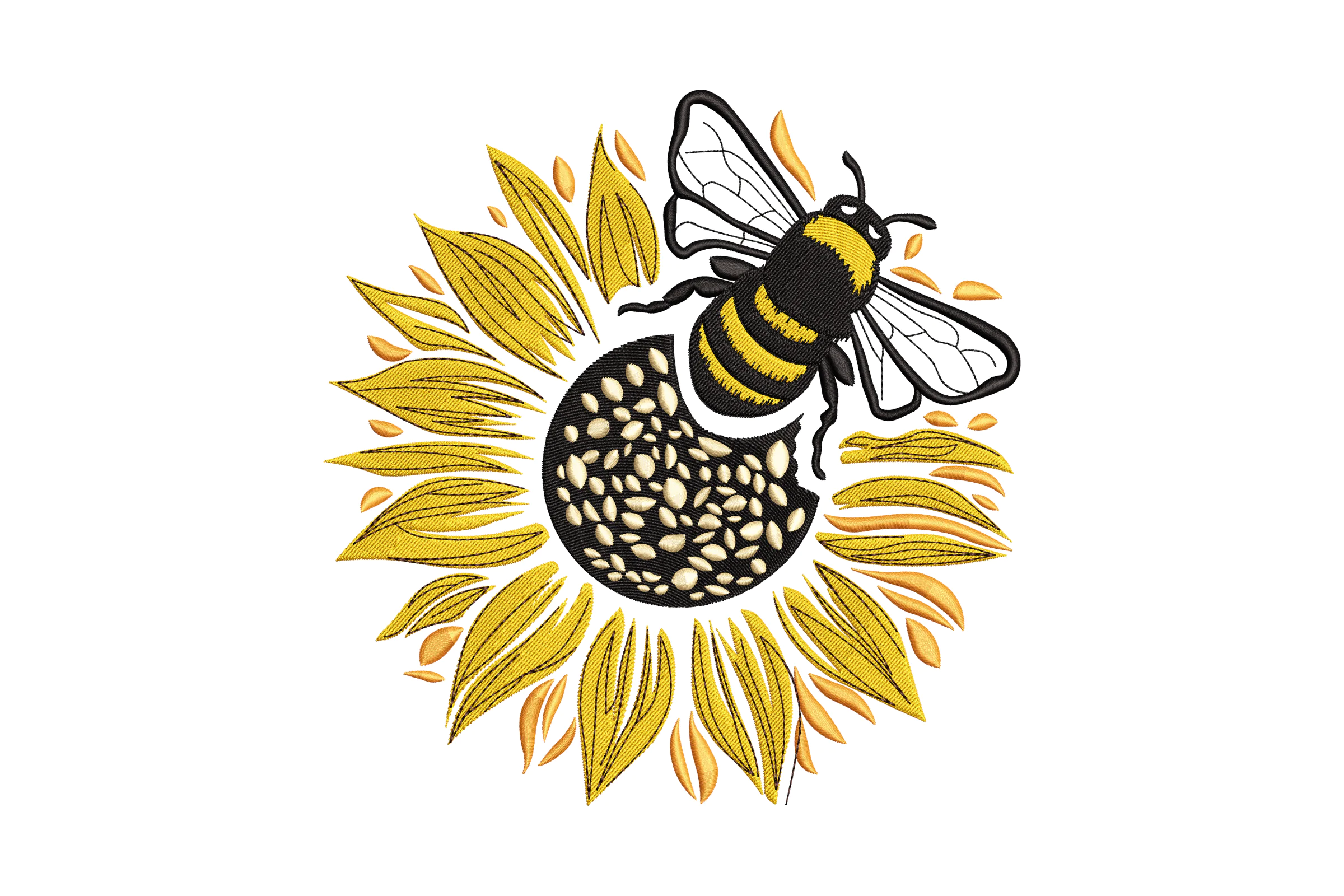 Sunflower and Bee Embroidery Design