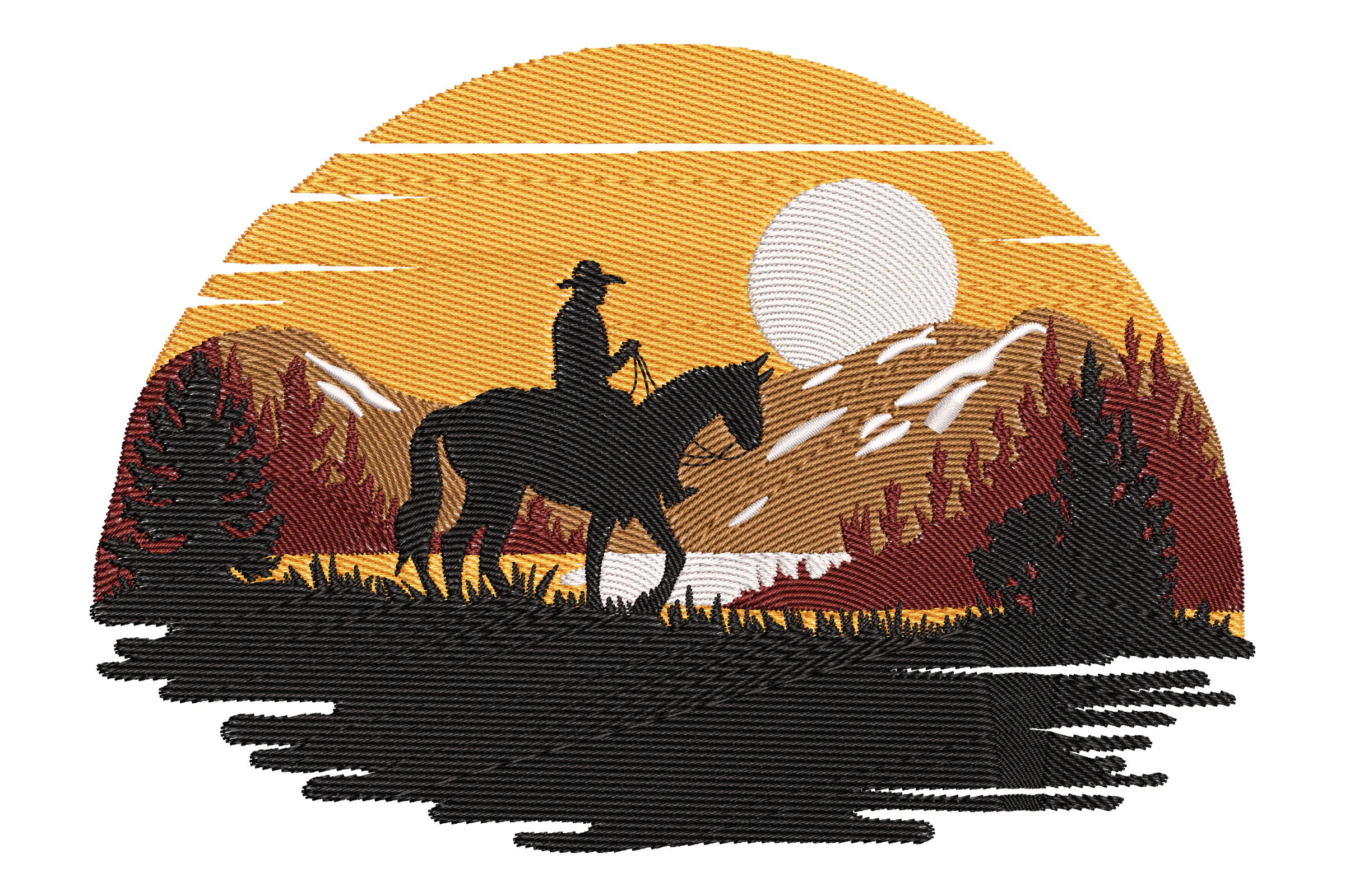 Western Horse boy Sunset Embroidery Design