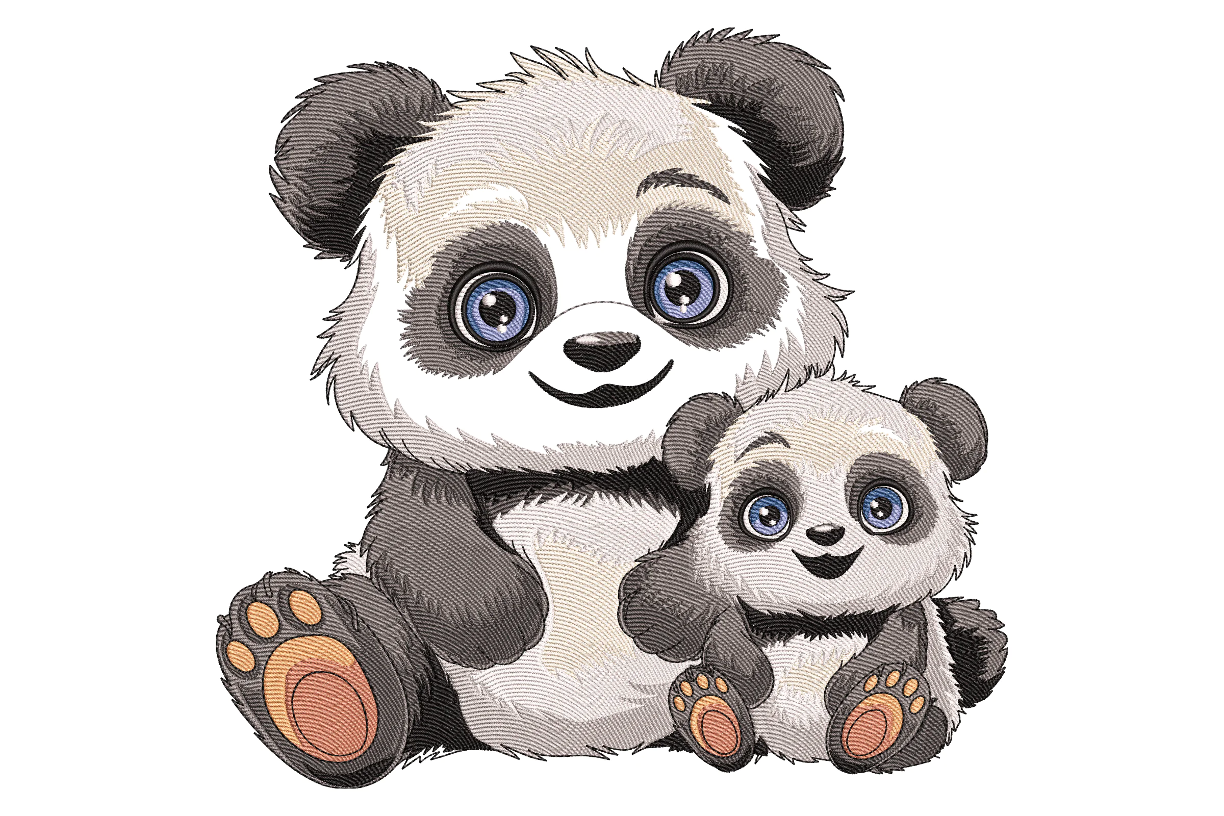 Cute Panda with Baby Panda Embroidery Design