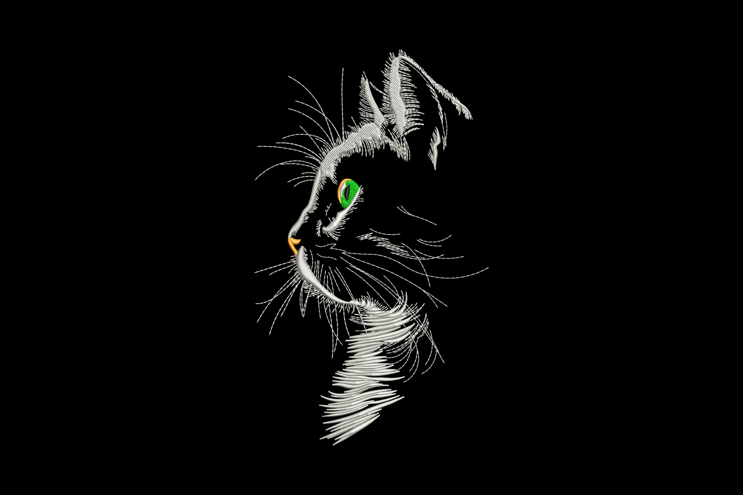 Elegant Cat Face with Green Eyes Embroidery Design