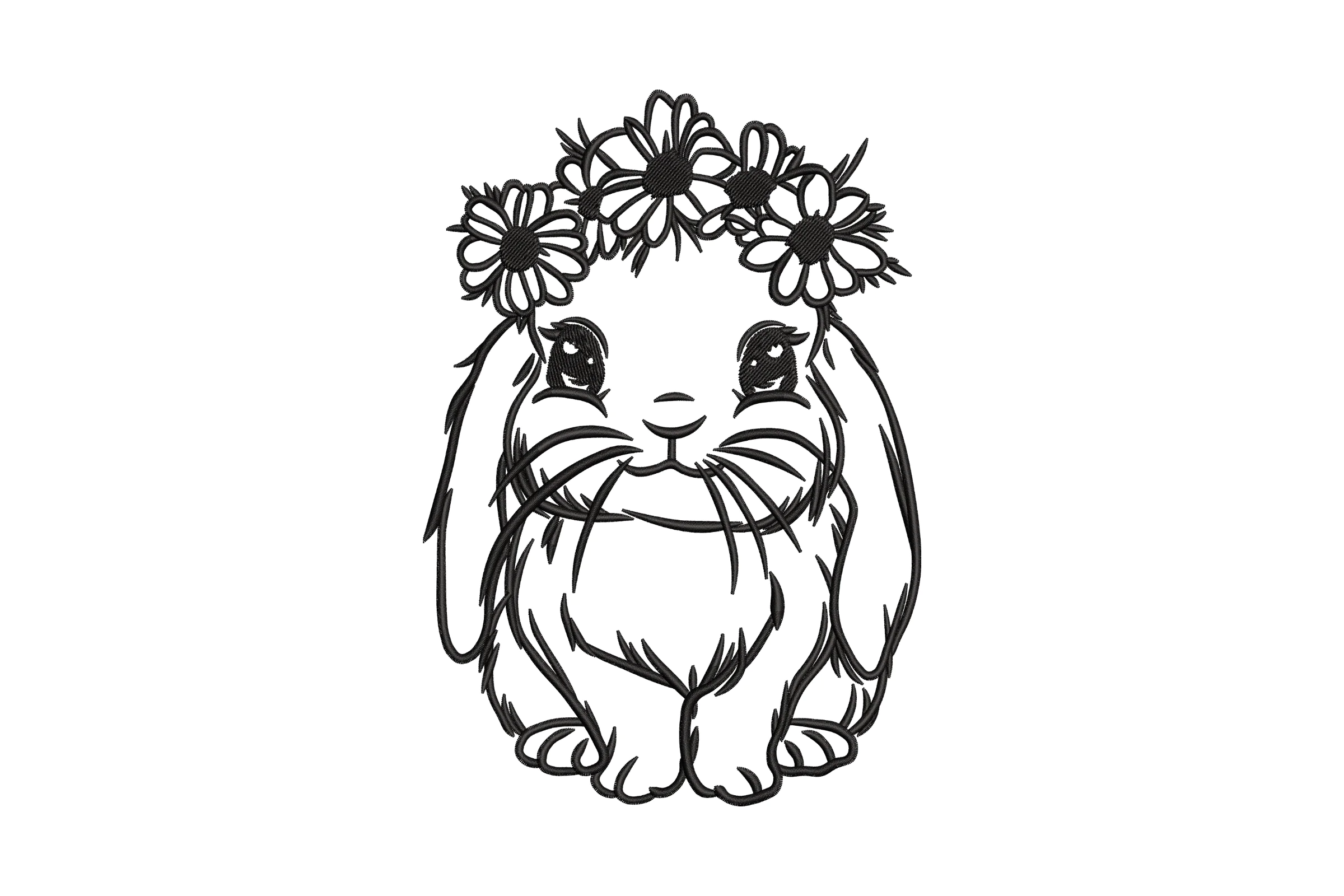 Cute Bunny with Flowers Embroidery Design