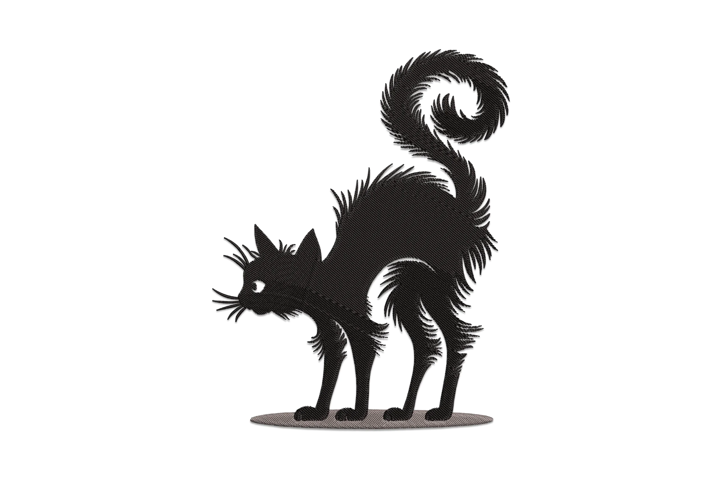 Black Cat With Fluffy Tail Embroidery Design