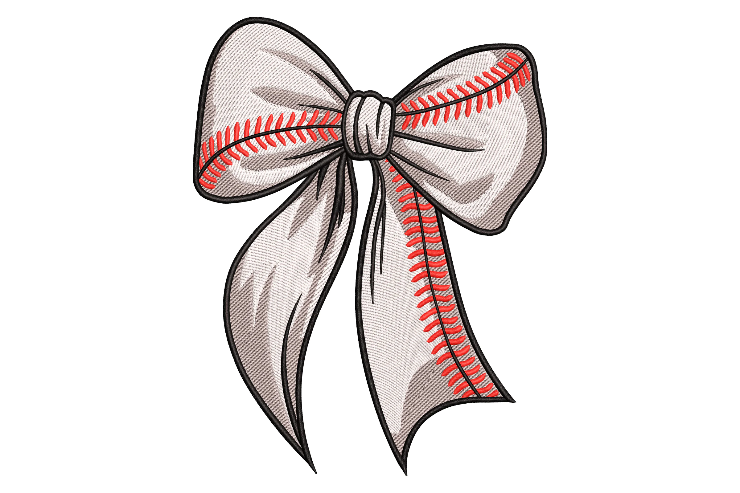 Bow with Baseball Graphic Embroidery Design