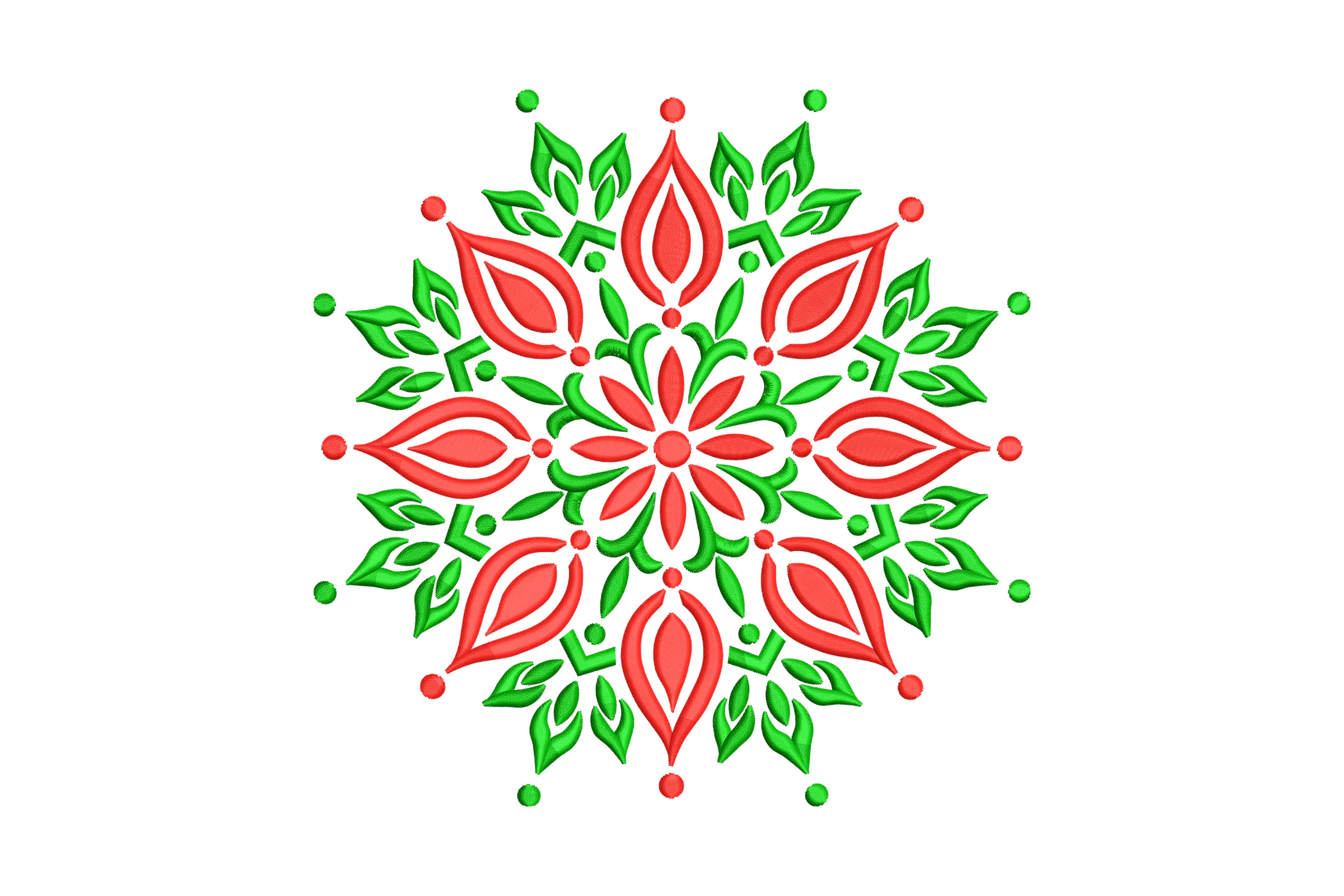 Red and Green Floral Mandala Embroidery Design