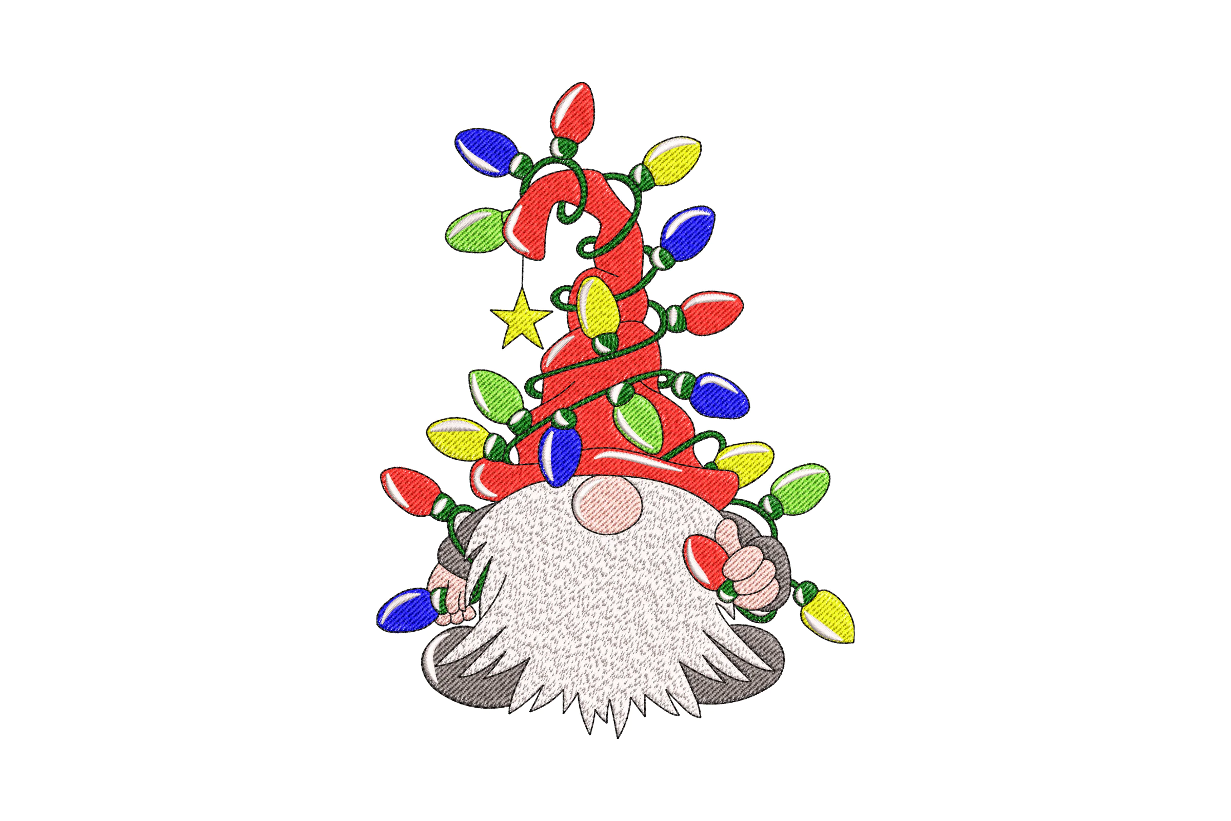 Christmas Gnome With Lights Embroidery Design File