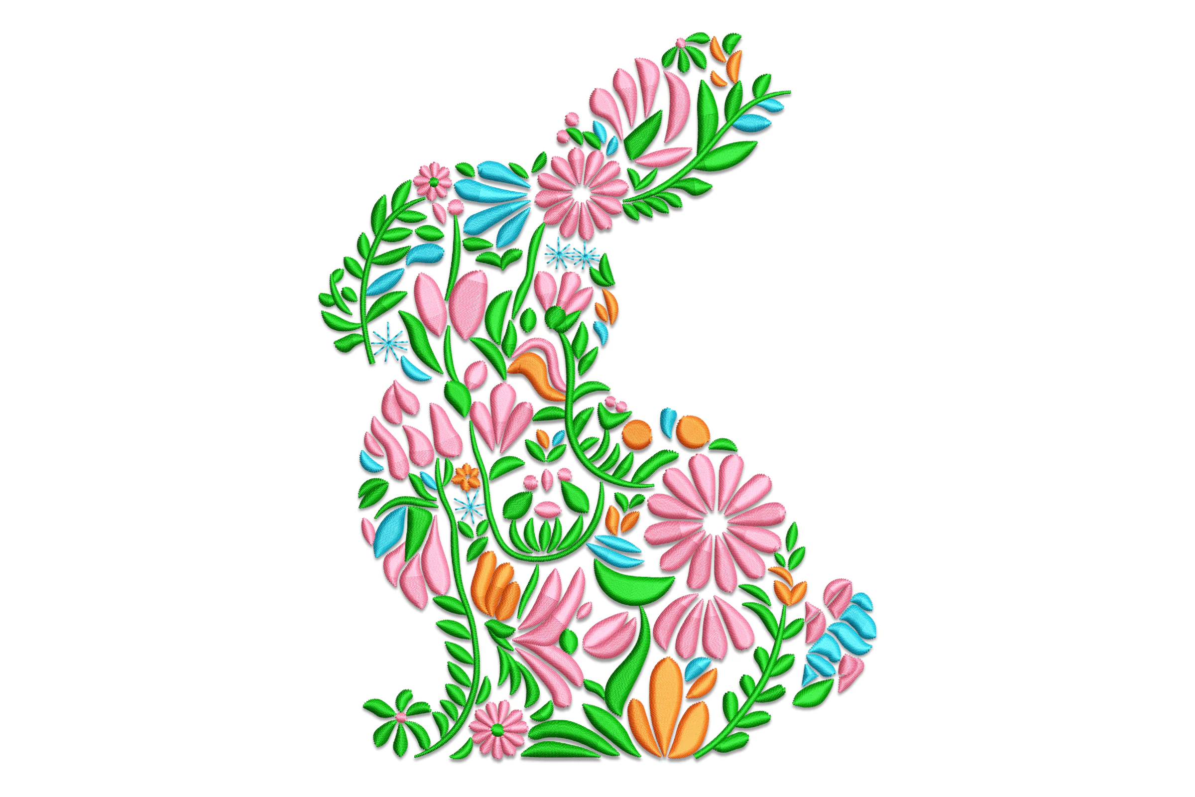 Floral Bunny Silhouette Embroidery Design