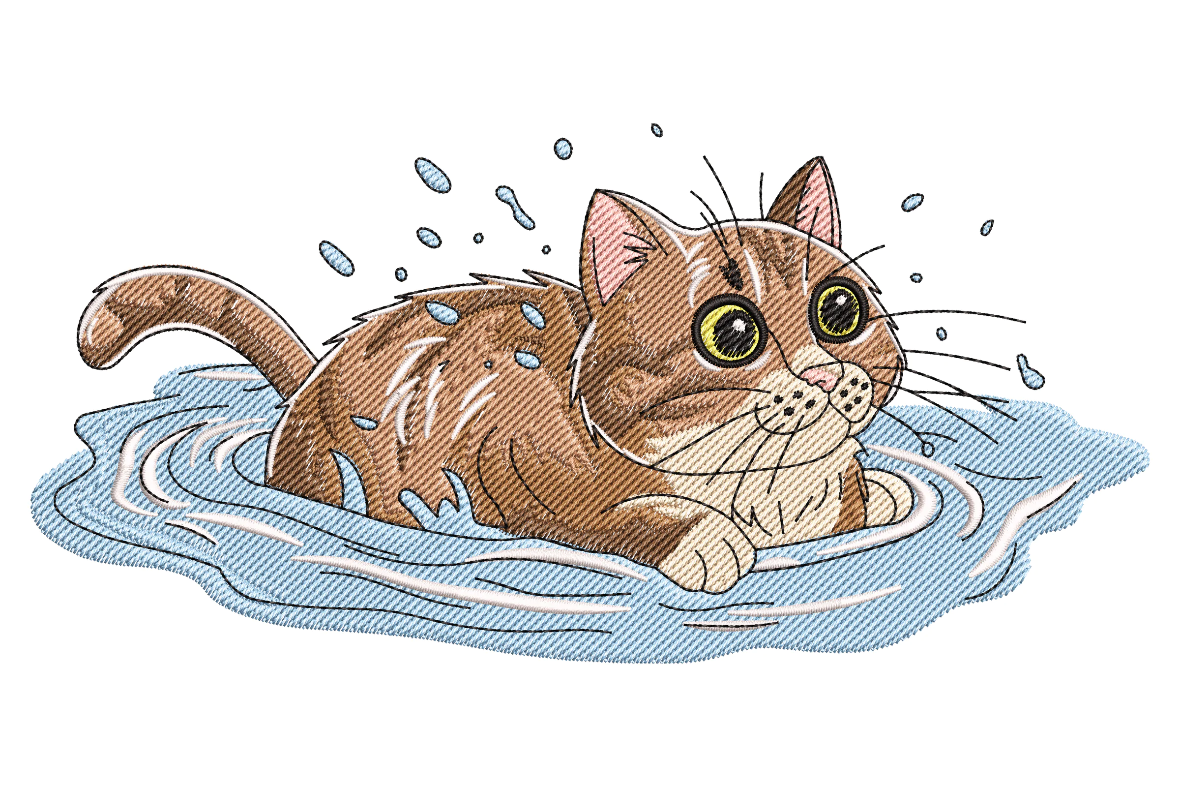 Cat in Water Embroidery Design