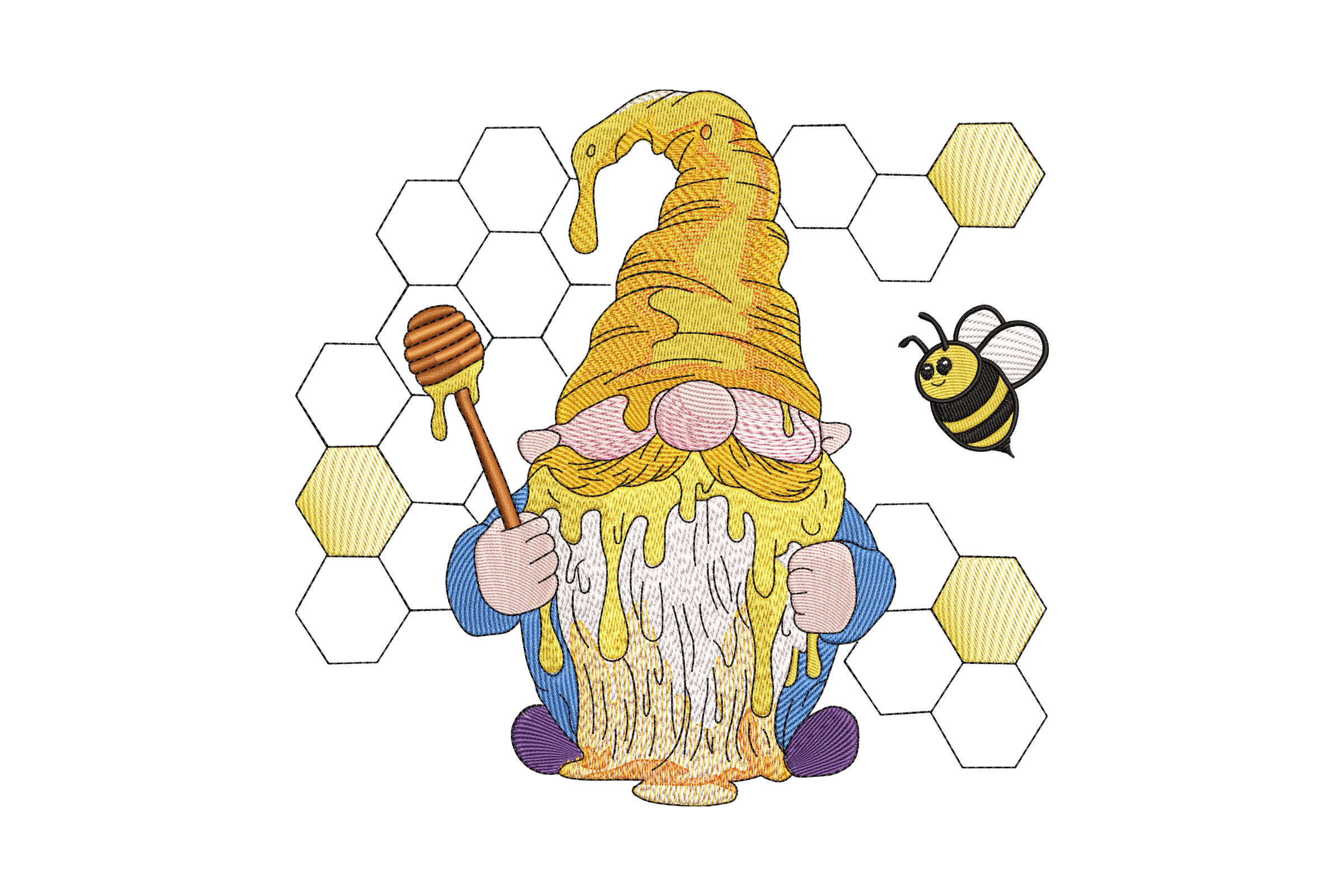 Honey Bee Gnome Embroidery Design