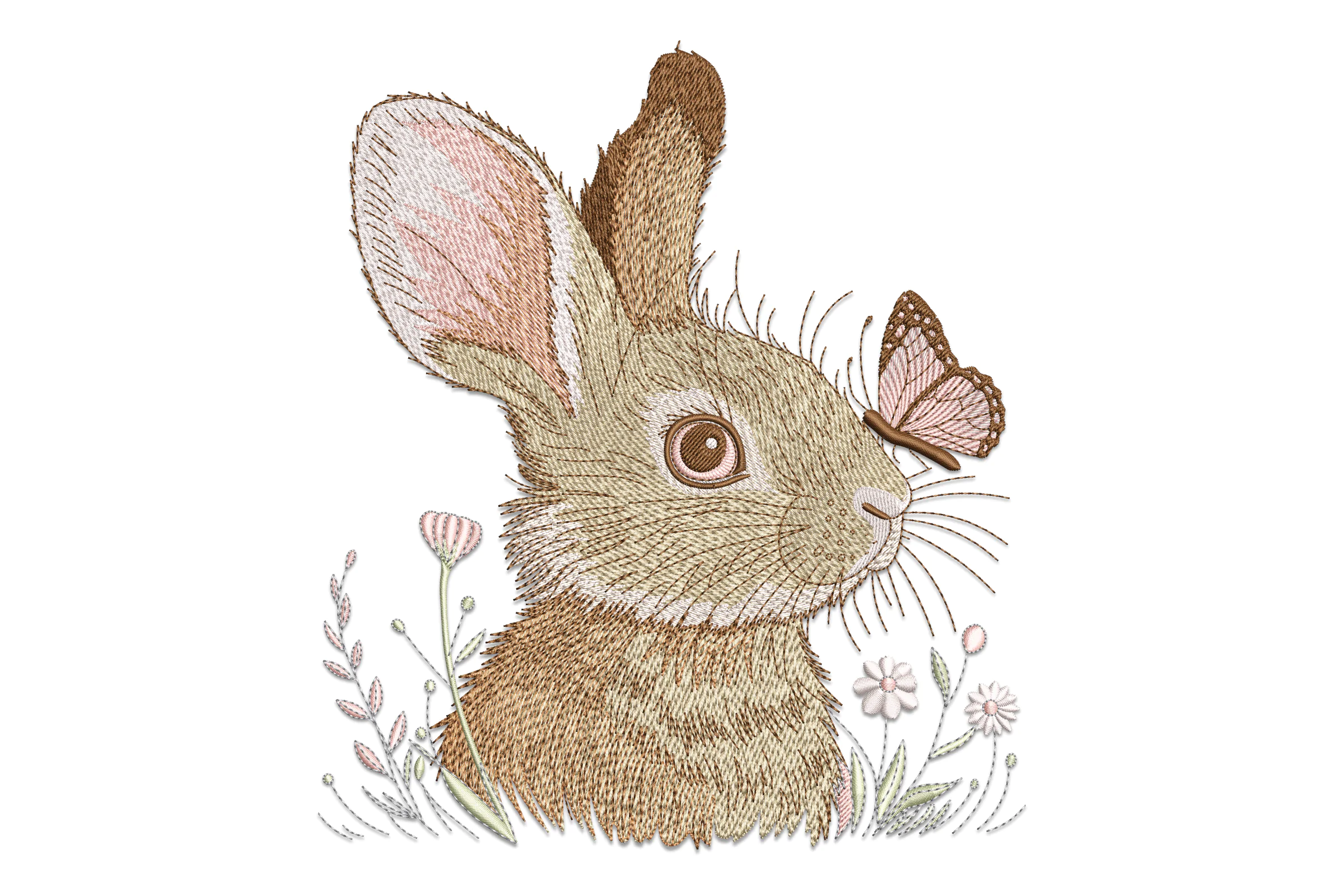 Cute Bunny with Butterfly Embroidery Design