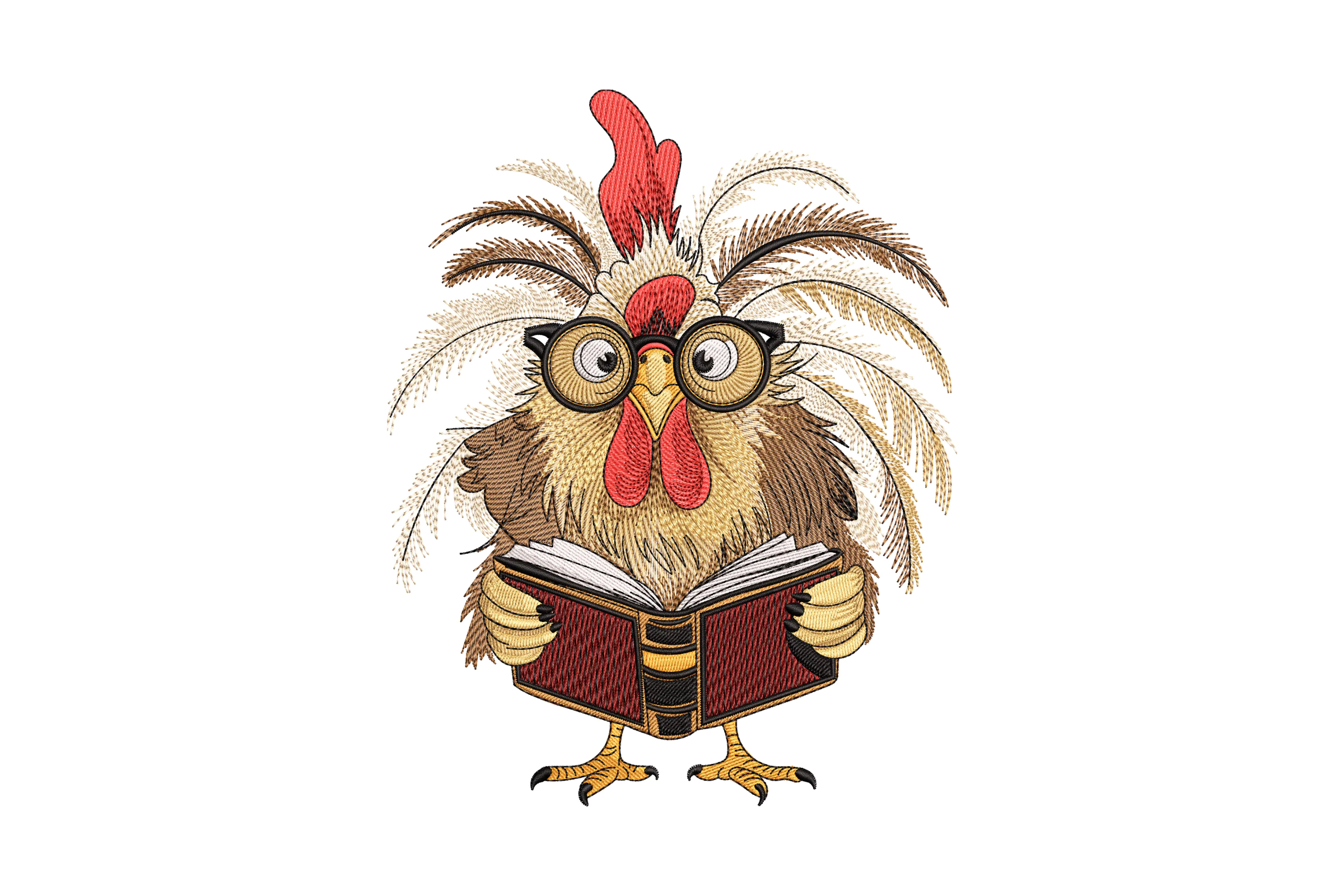 Cute Chicken Read Book Machine Embroidery Design