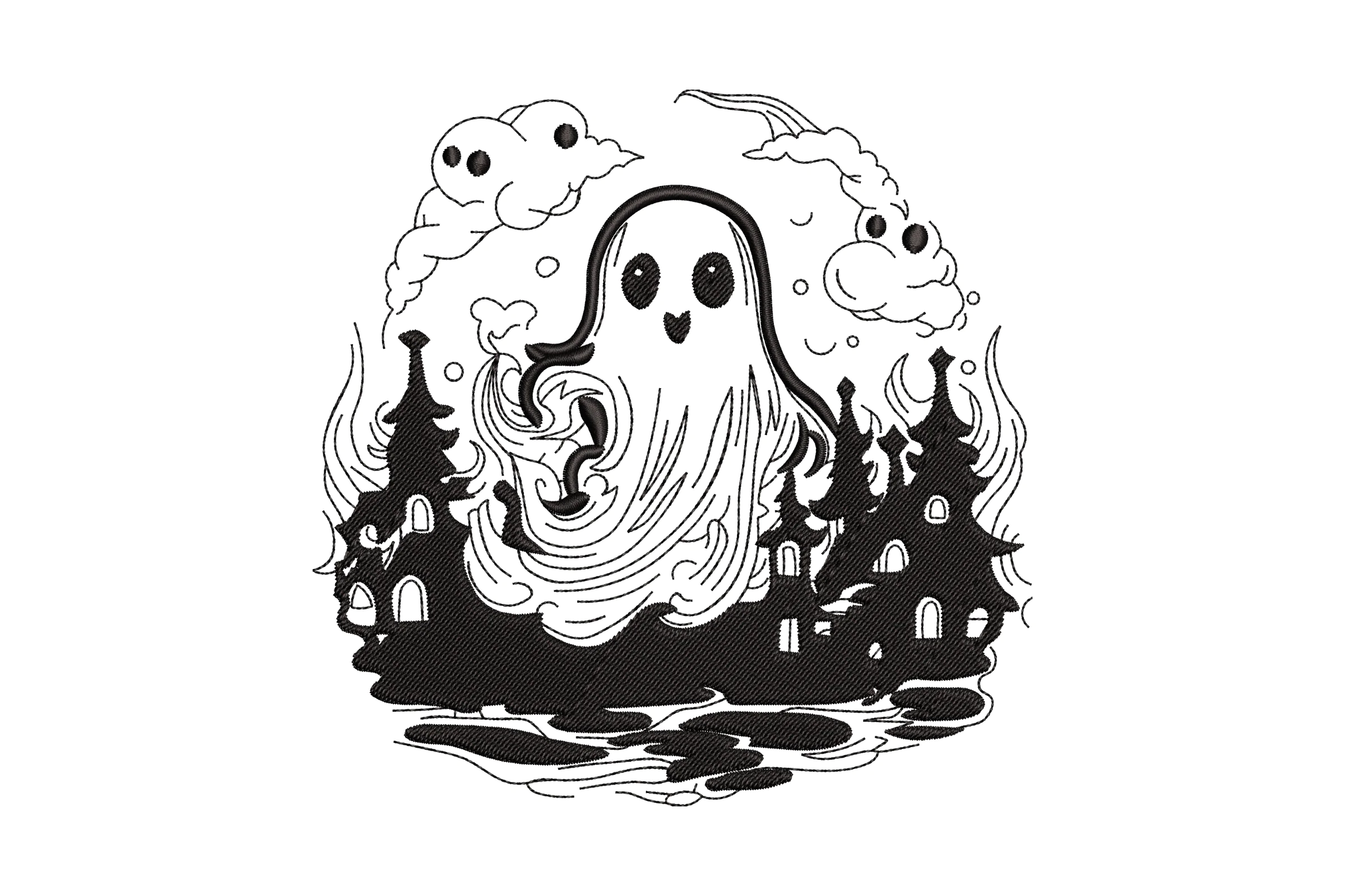 Halloween Haunted House Ghosts Embroidery Design