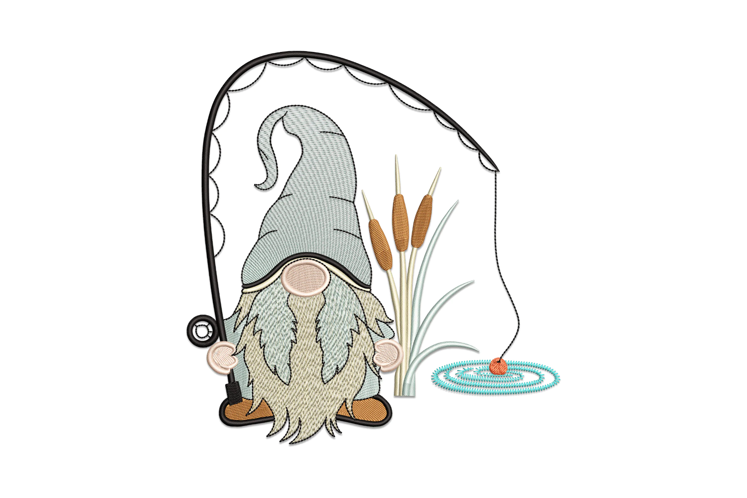 Fishing Gnome Embroidery Design File