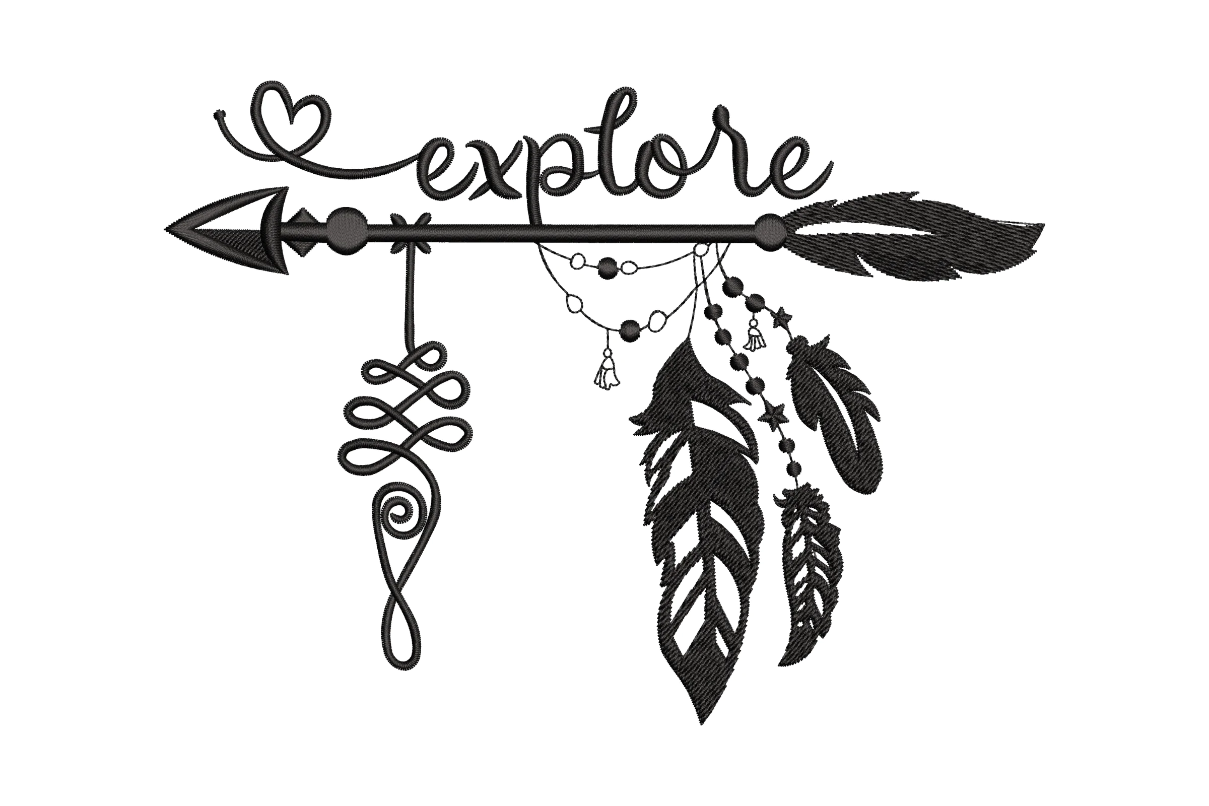 Bohemian Feather Embroidery Design