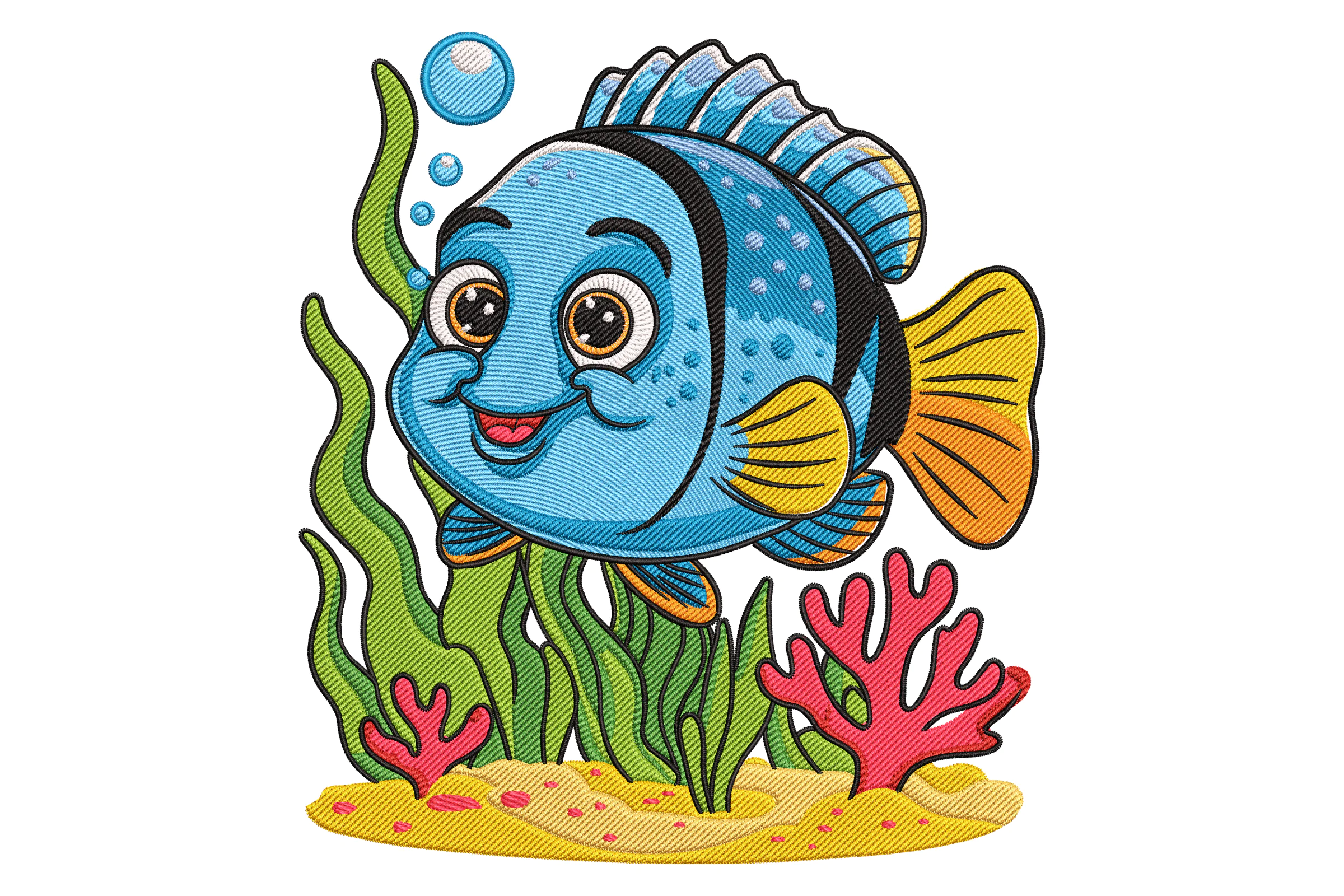Happy Fish Embroidery Design