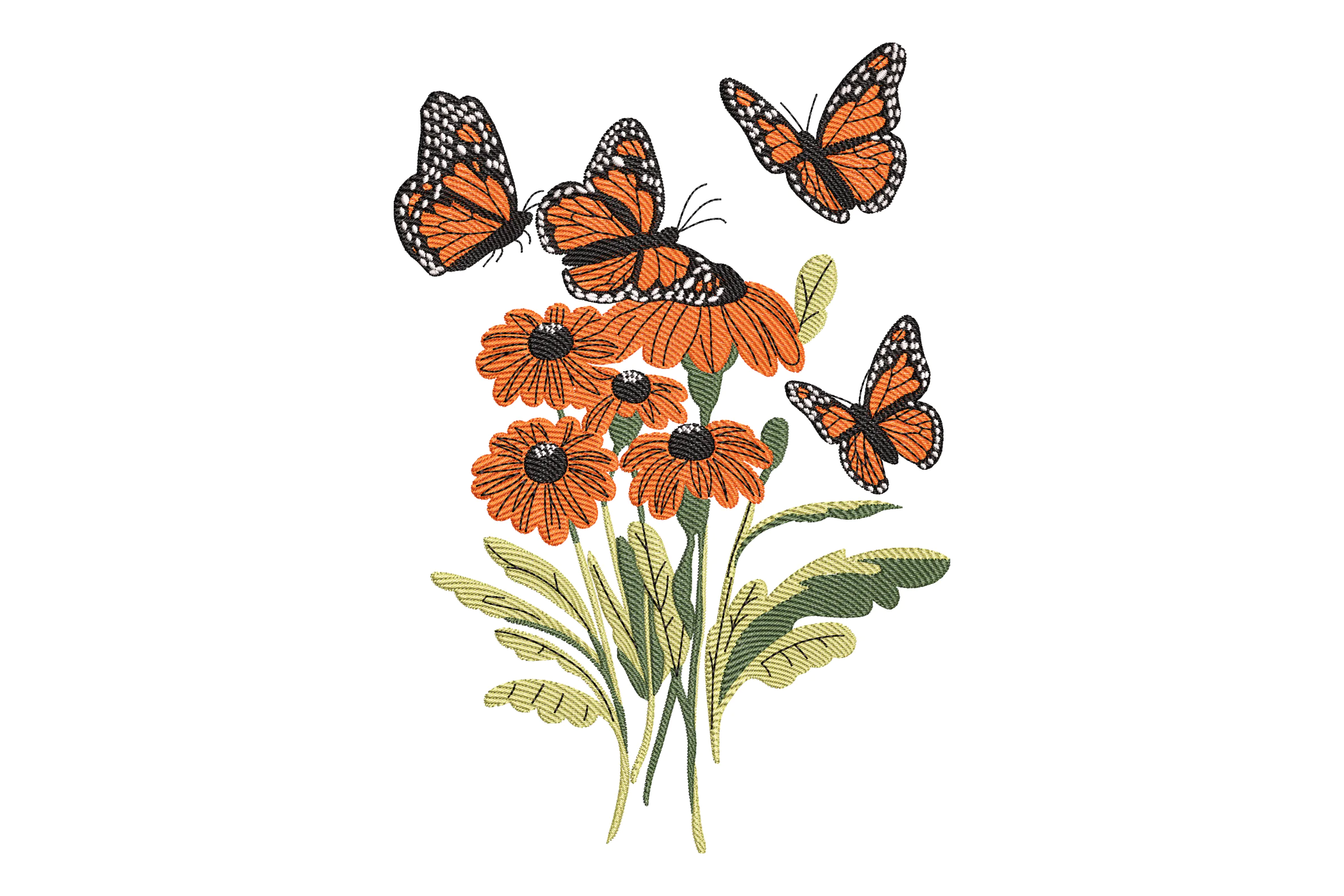 Butterfly and Flowers Embroidery Design