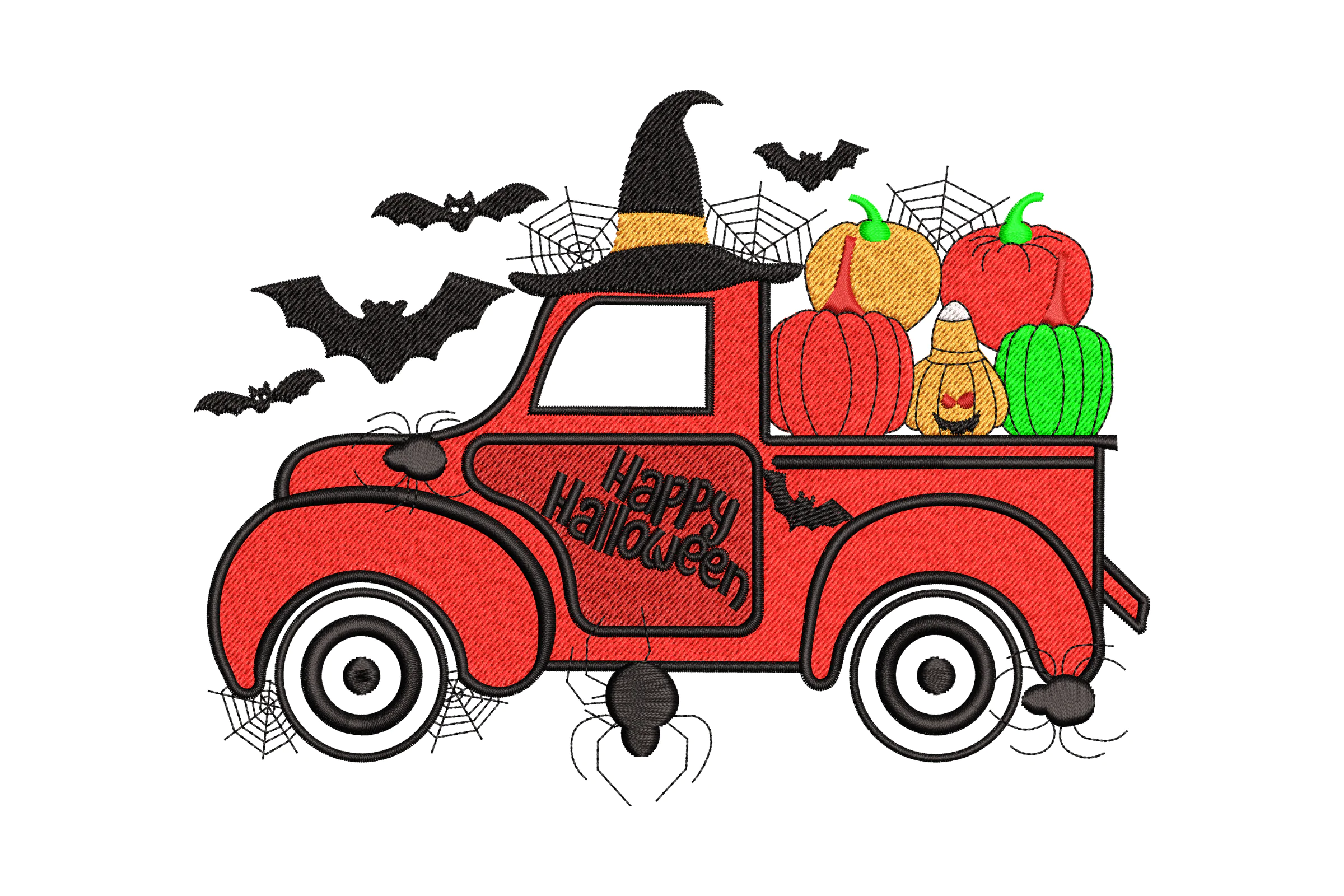 Happy Halloween Red Truck Embroidery Design