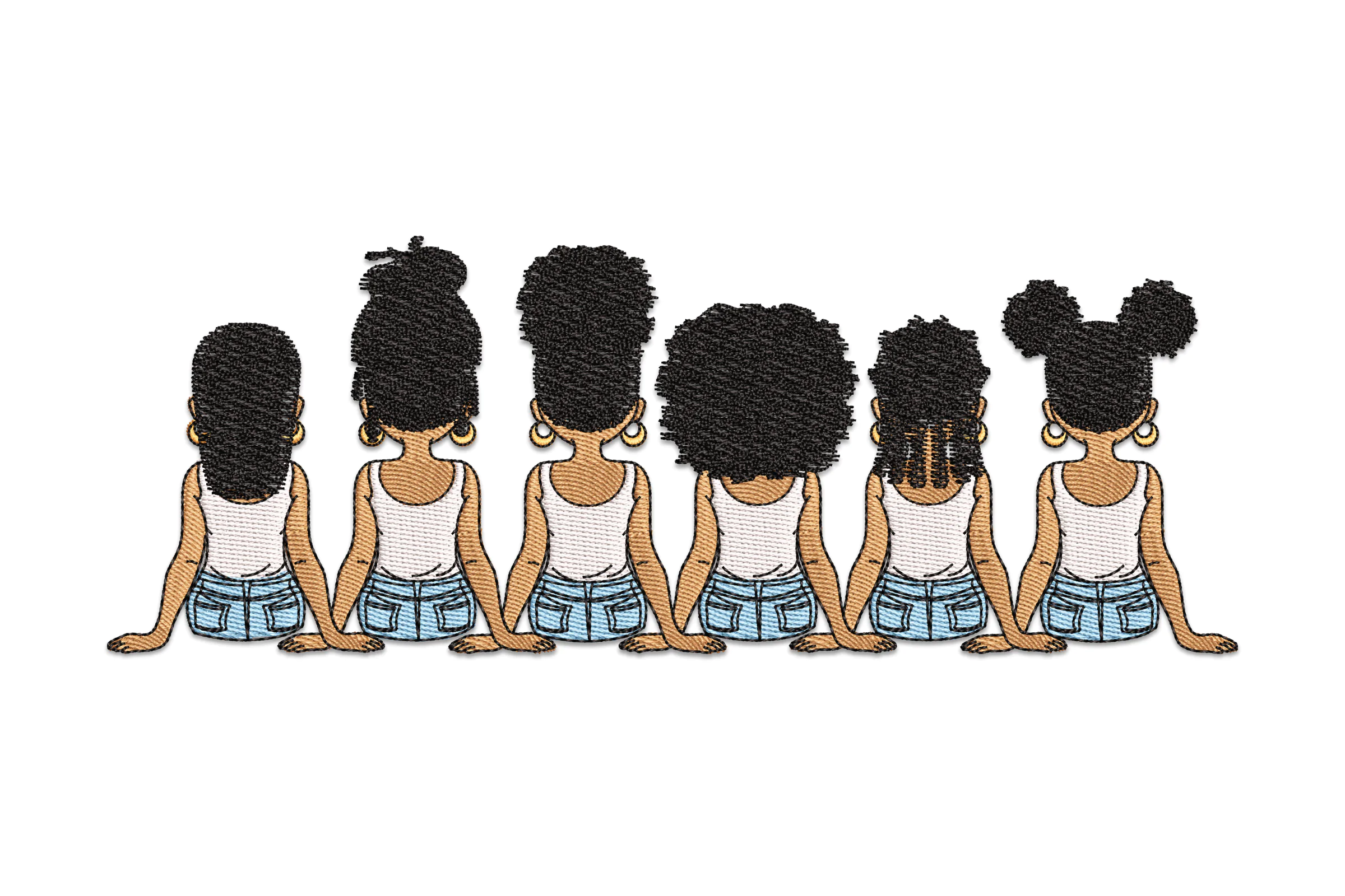 Six Best Friends Sitting Embroidery Design