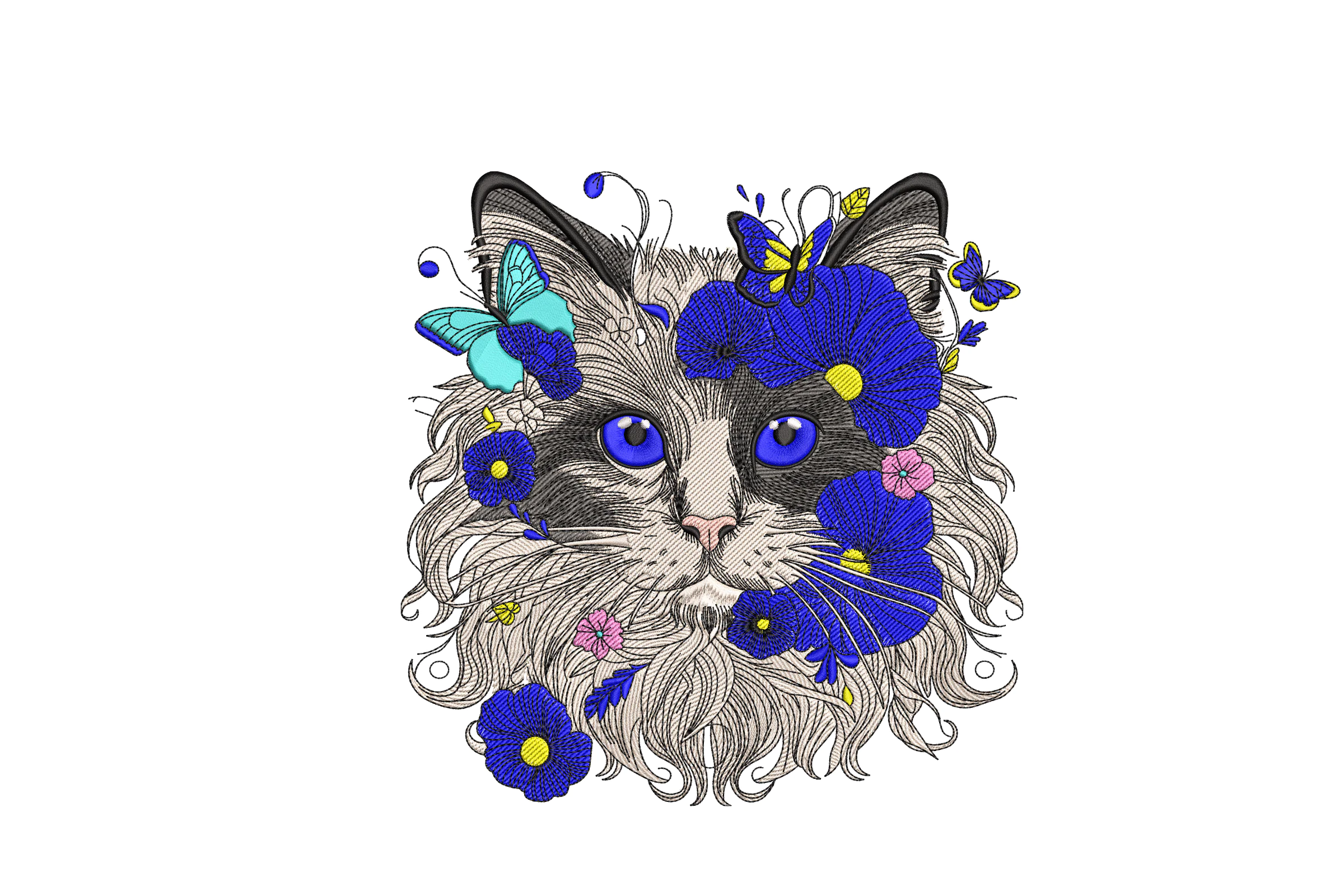 Floral Cat Embroidery Design