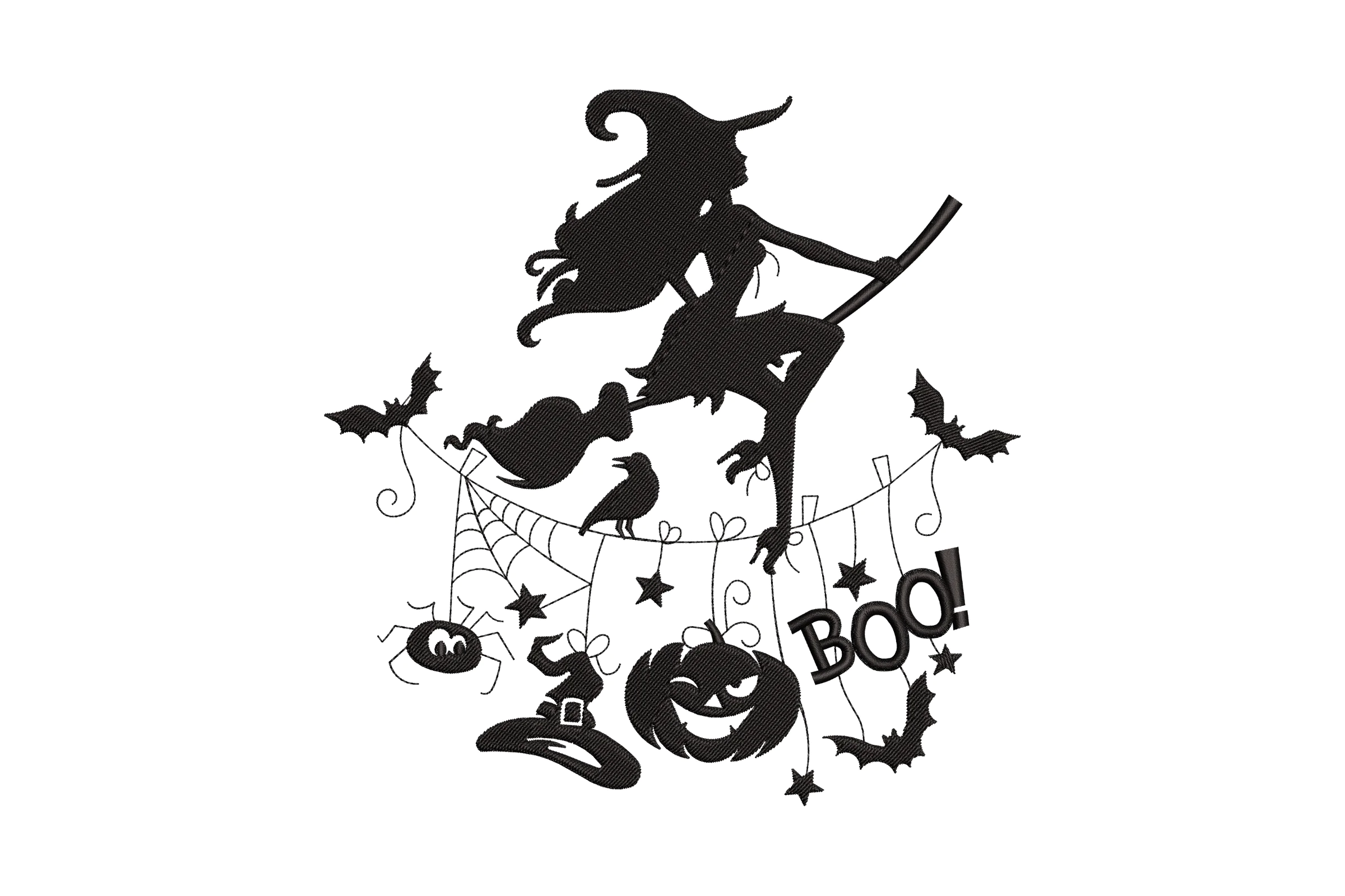 Halloween Witch and Boo Embroidery Design