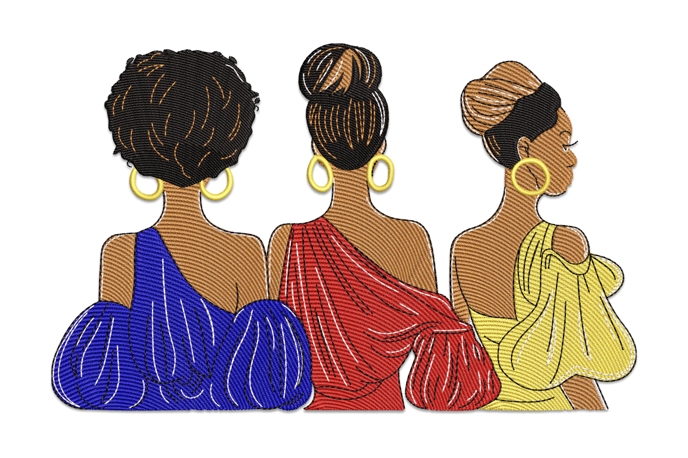 Fashionable Women with Beautiful Dresses Embroidery Design