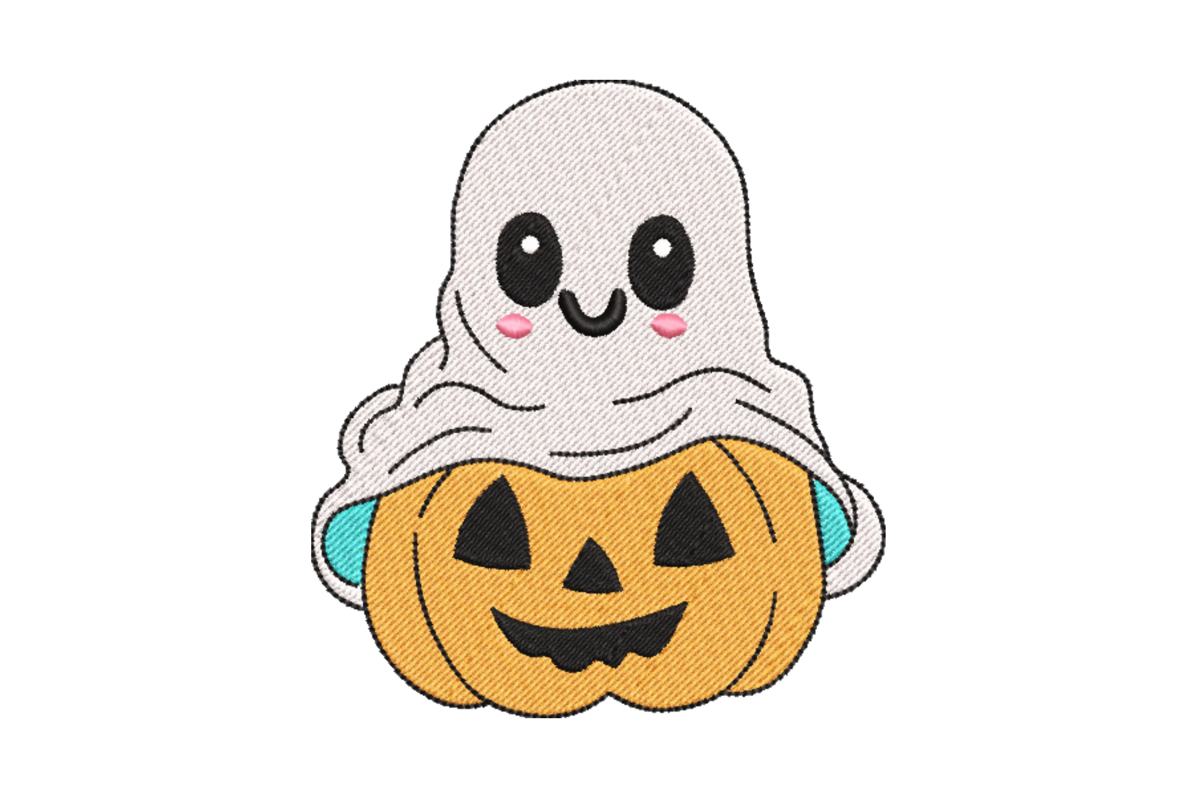 Adorable Ghost with Pumpkin Embroidery Design