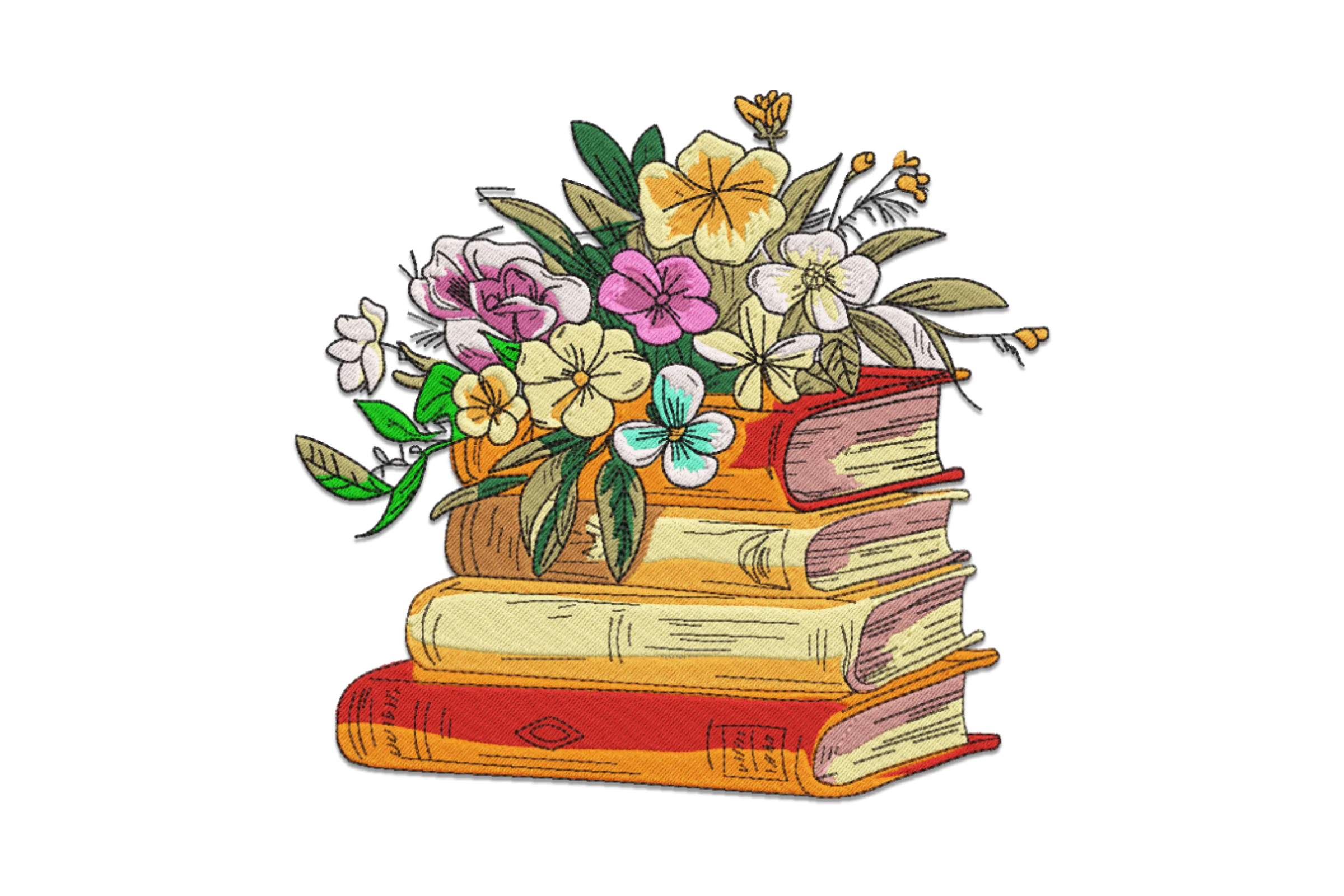 Floral Books Embroidery Design
