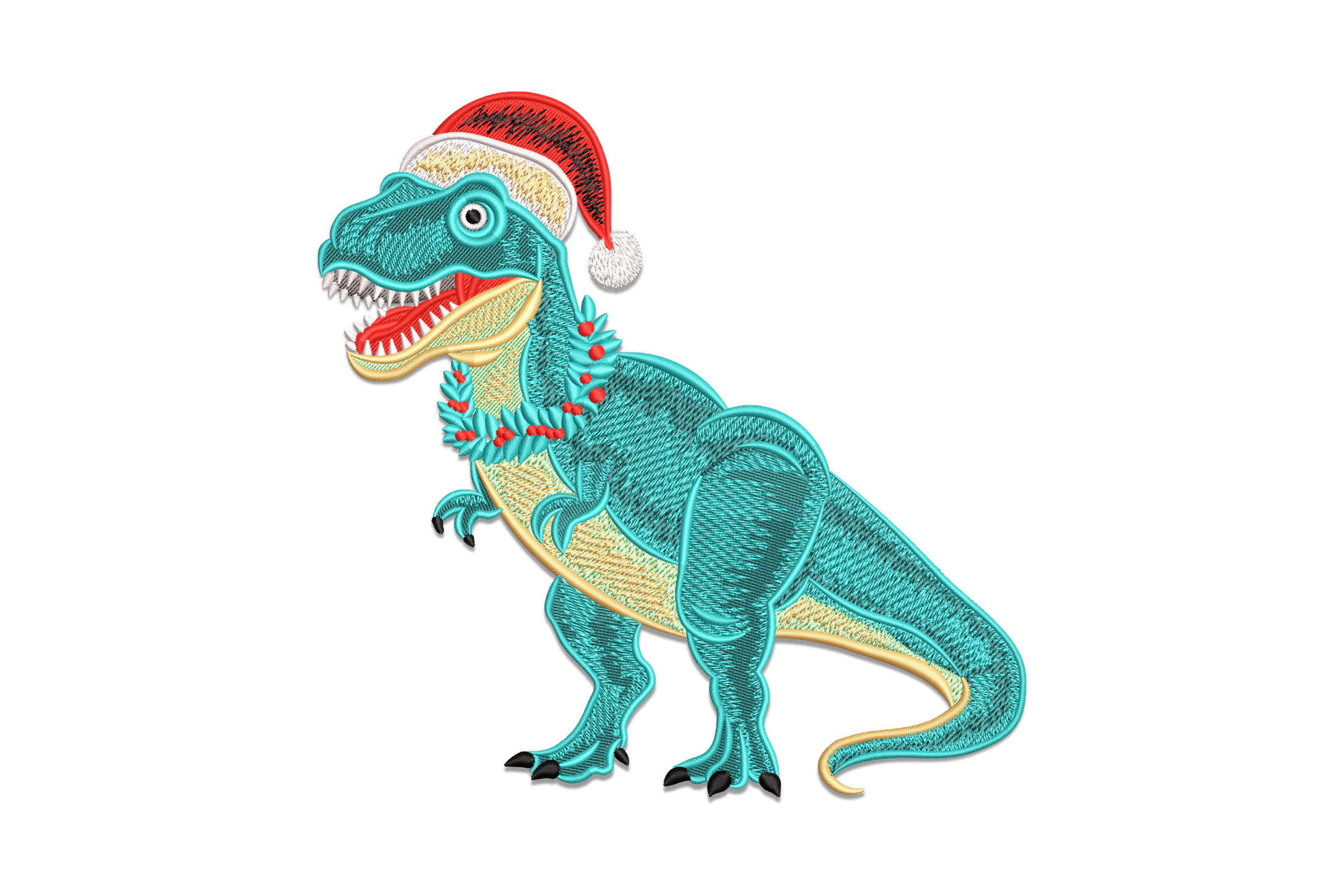 Christmas Dinosaur with Santa Hat Embroidery Design