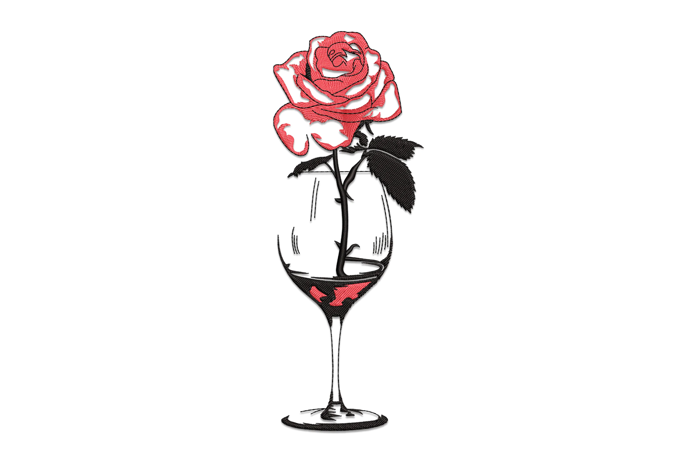 Rose Wine Glass Embroidery Design