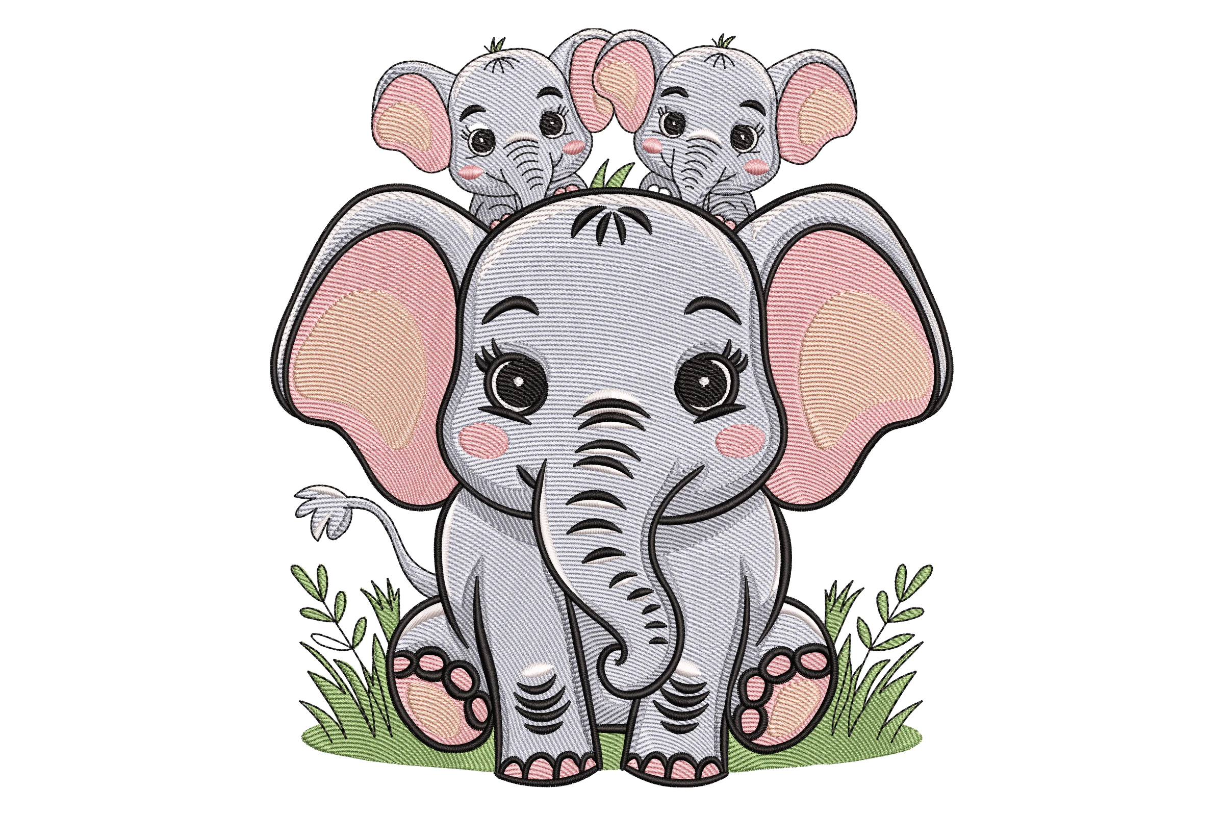 Cute Elephant with Babies Embroidery Design