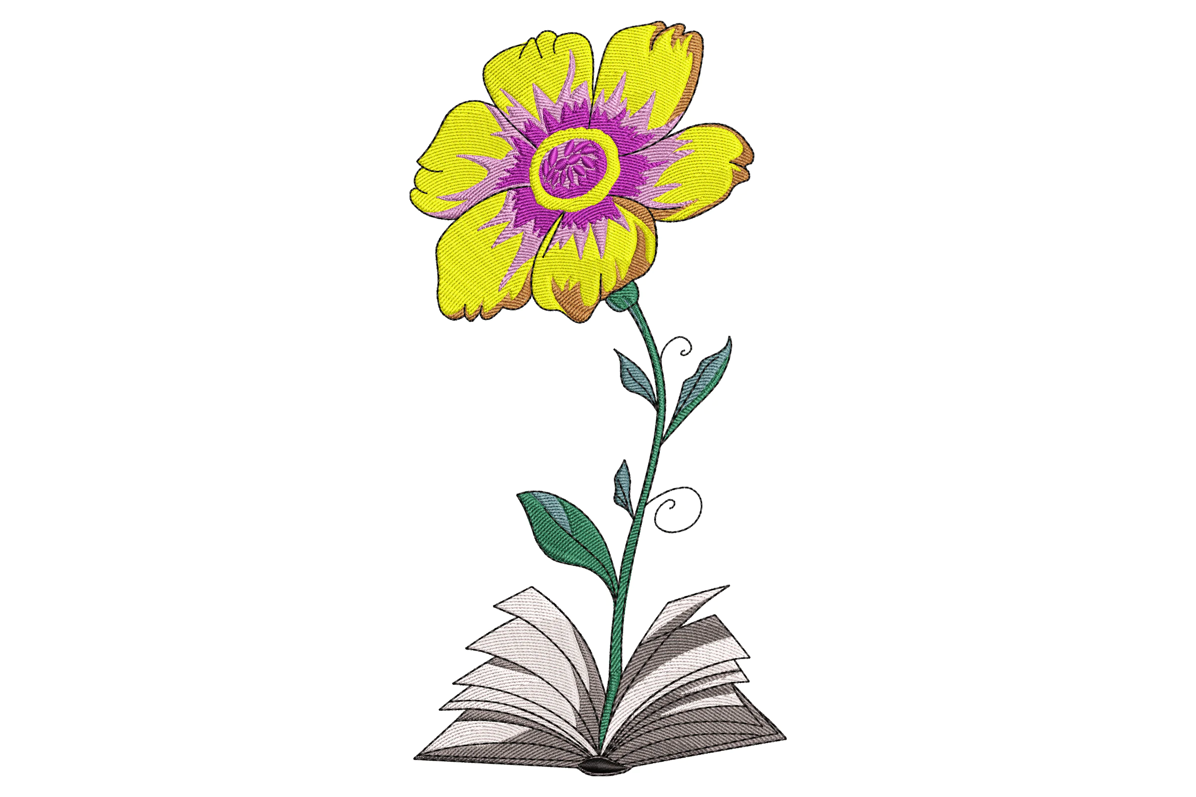 Flower on Open Book Embroidery Design