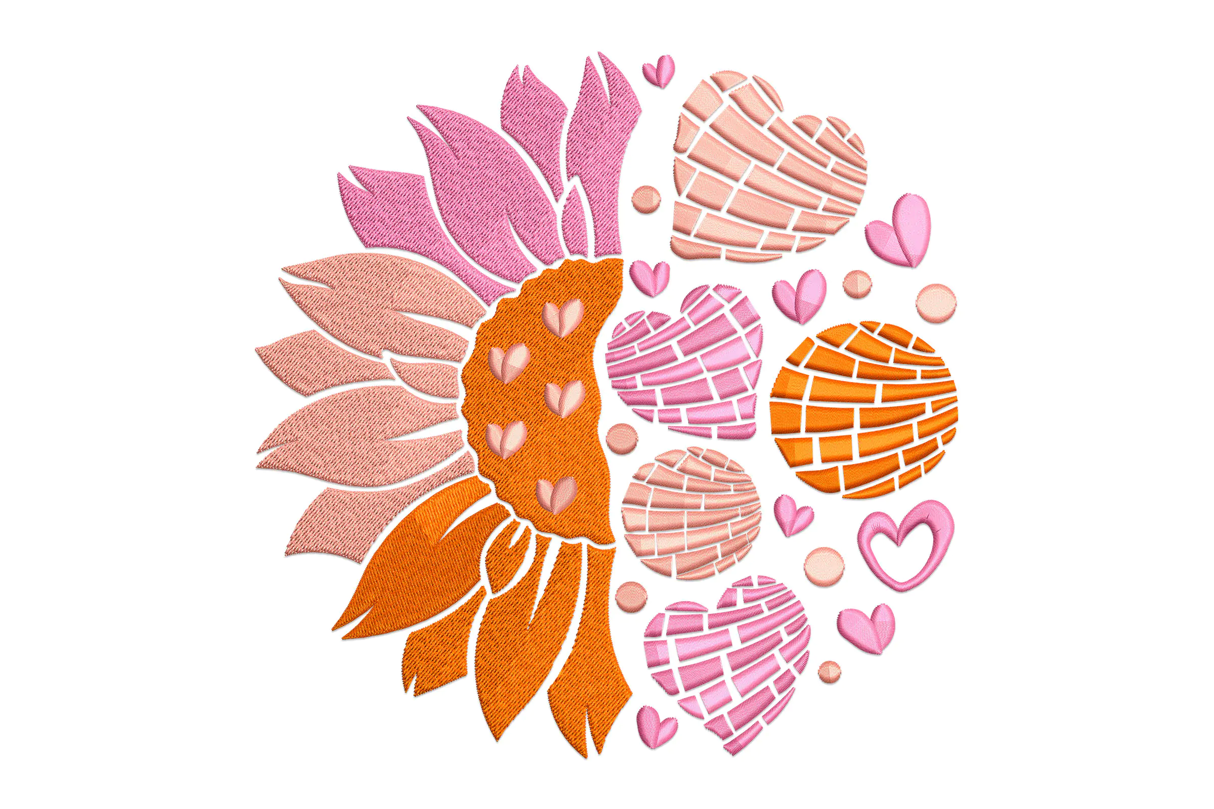 Sunflower and Hearts Embroidery Design