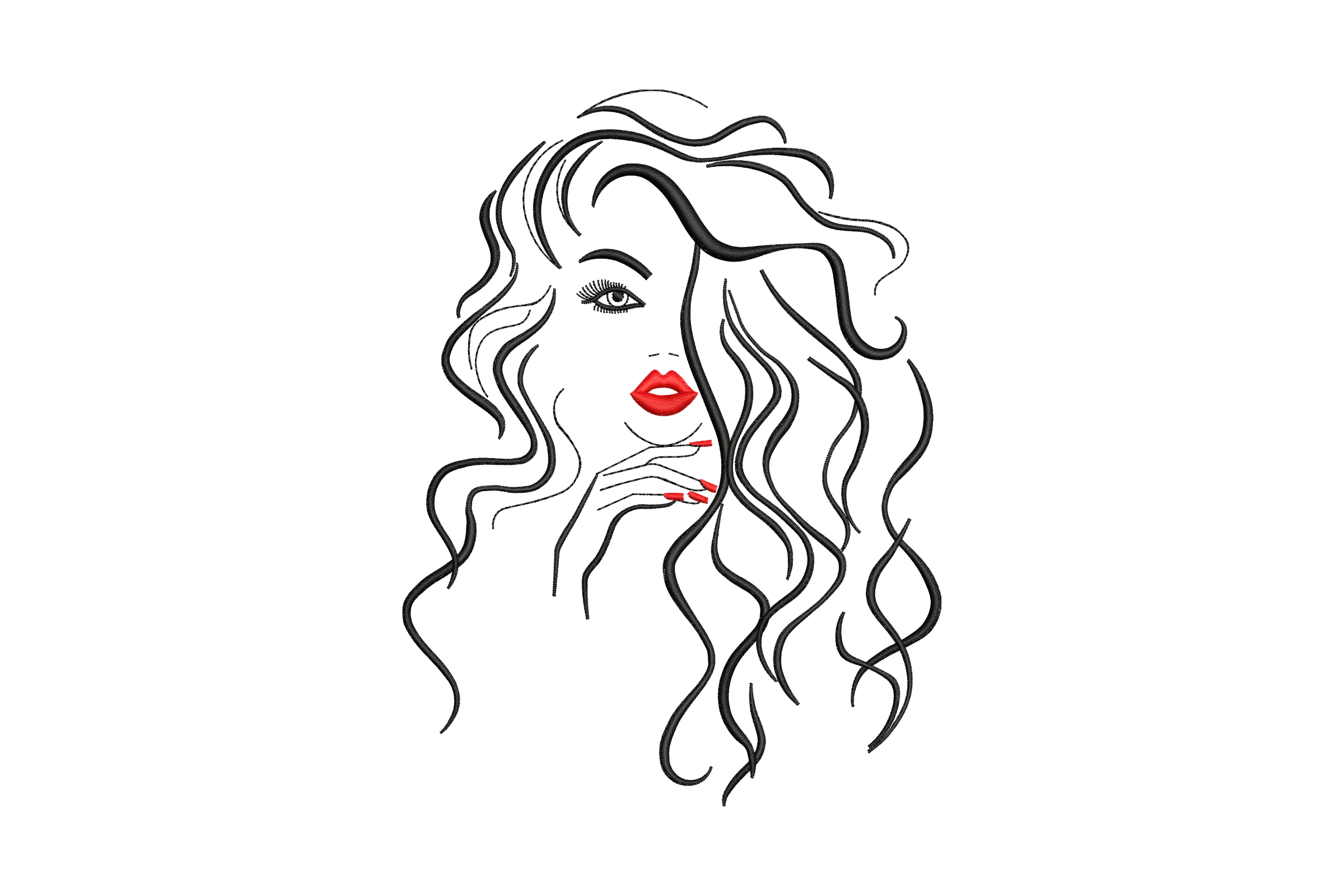 Stylish Woman with Flowing Hair Embroidery Design