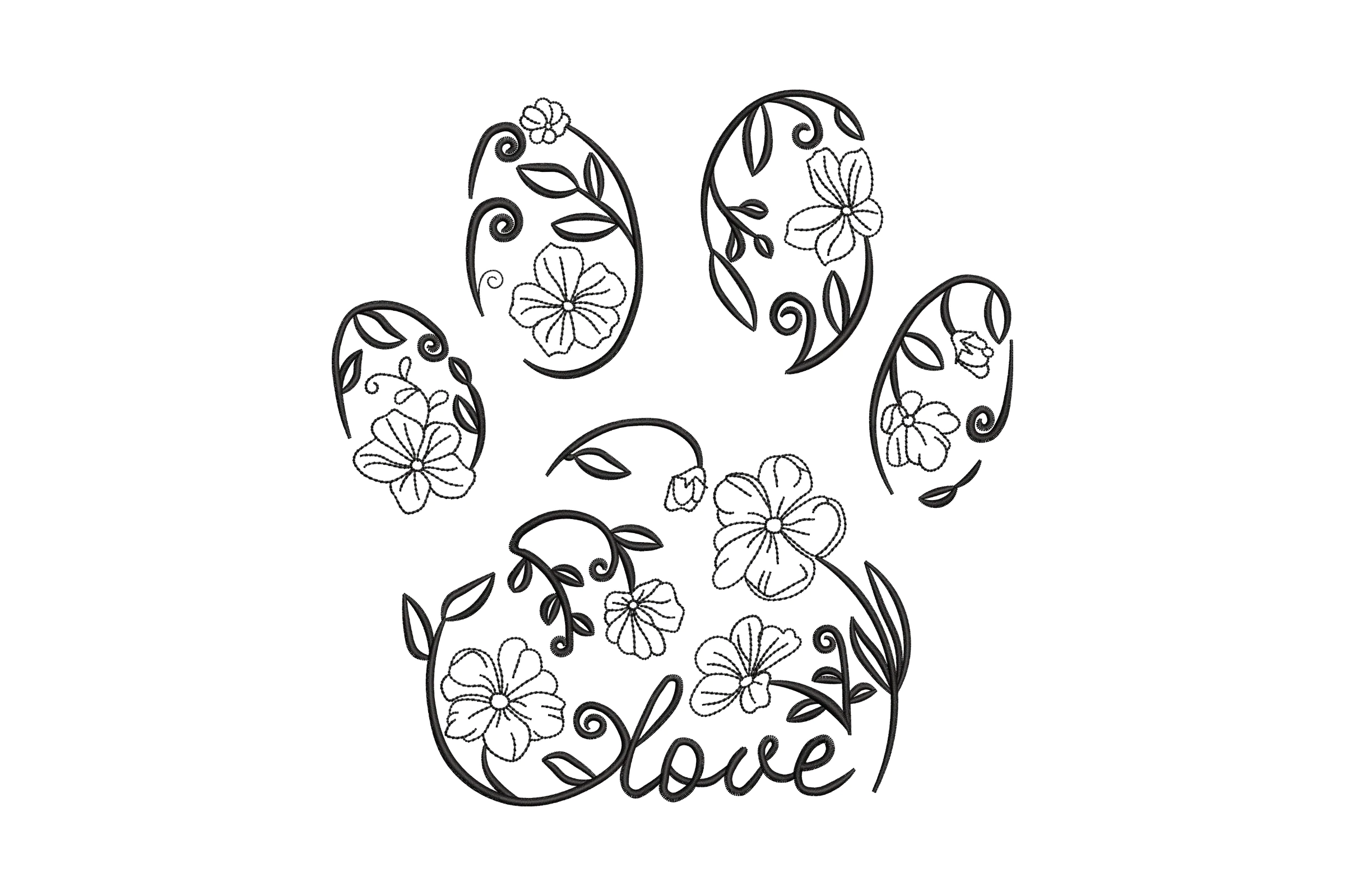 Floral Paw Print Embroidery Design File