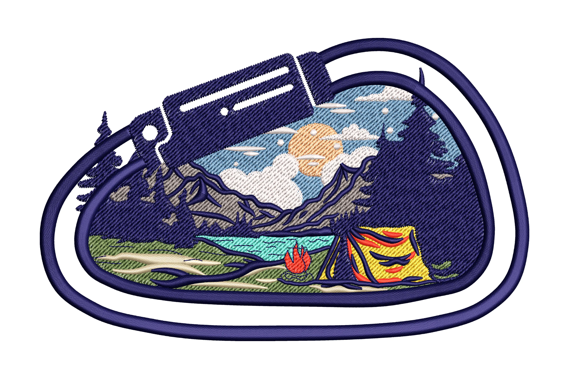 Camping Scene in a Camera Lens Embroidery Design