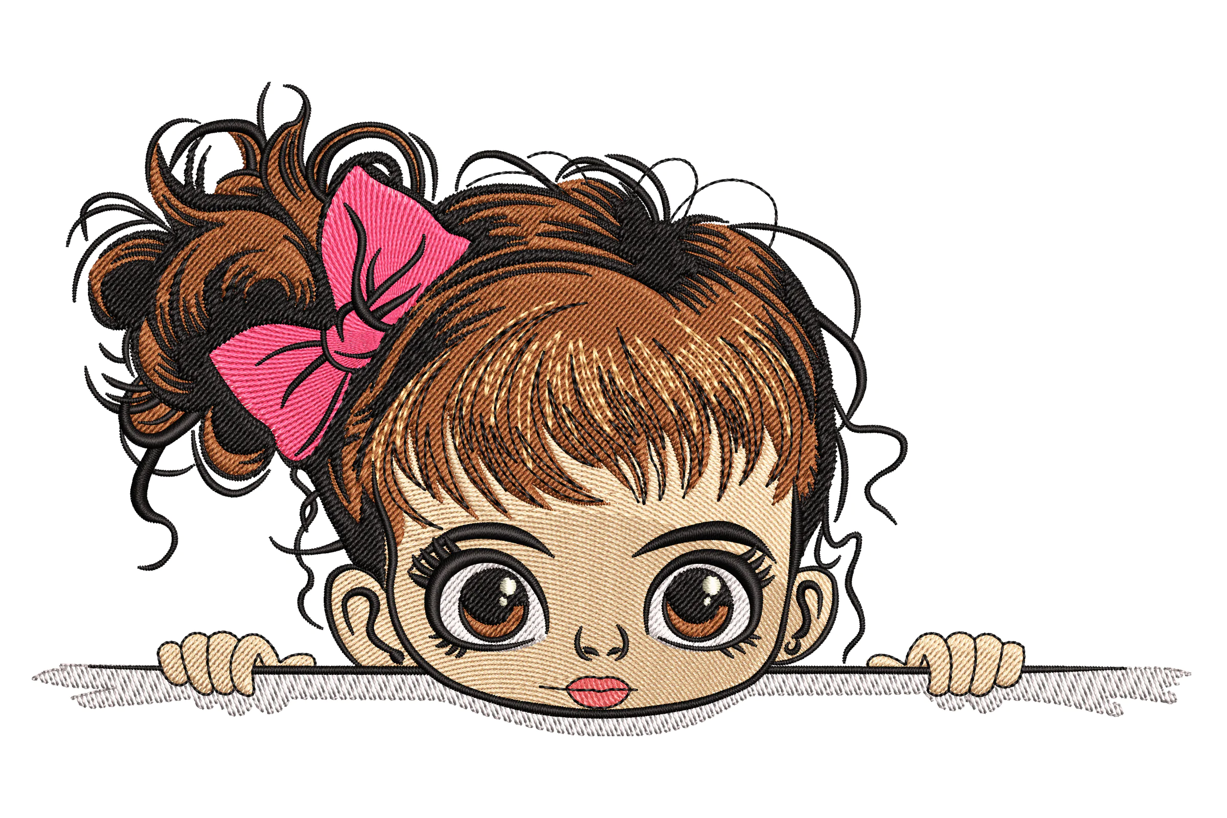 Cute Girl Peeking Embroidery Design