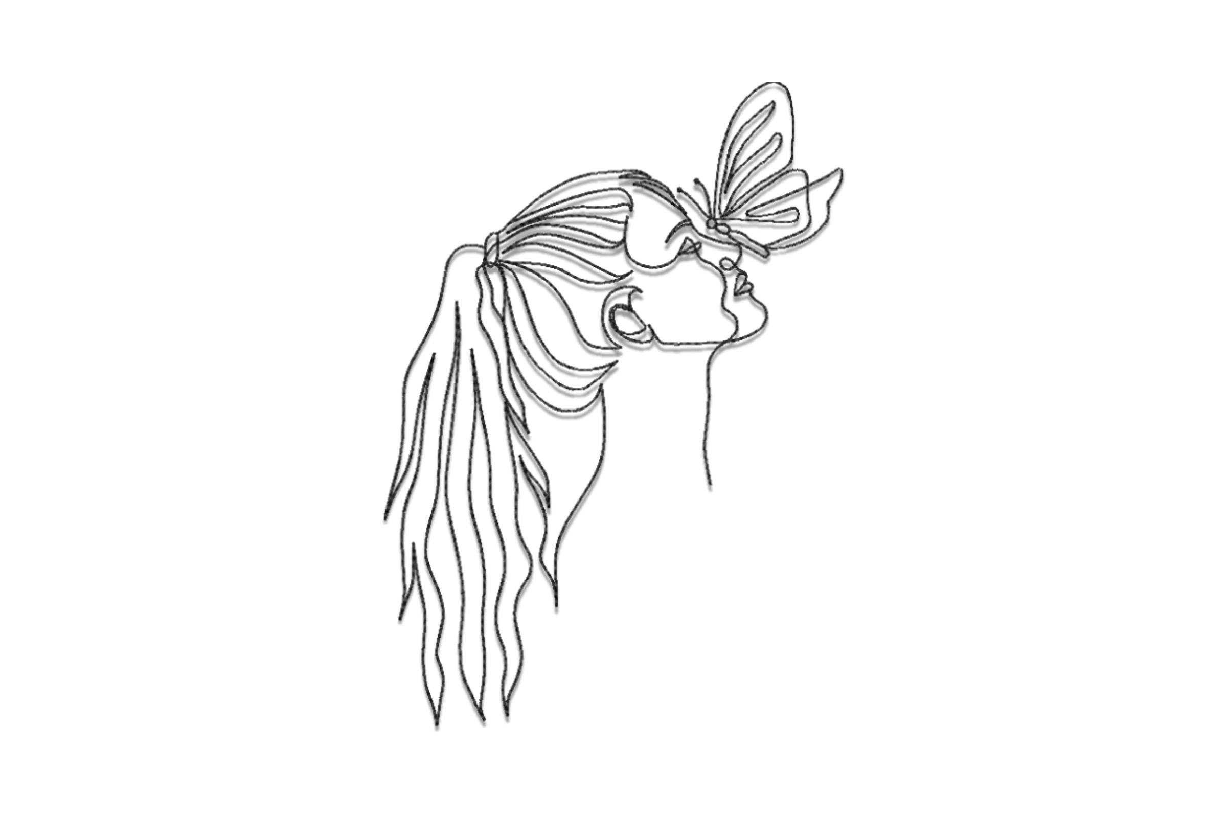 Woman Face with Butterfly Embroidery Design