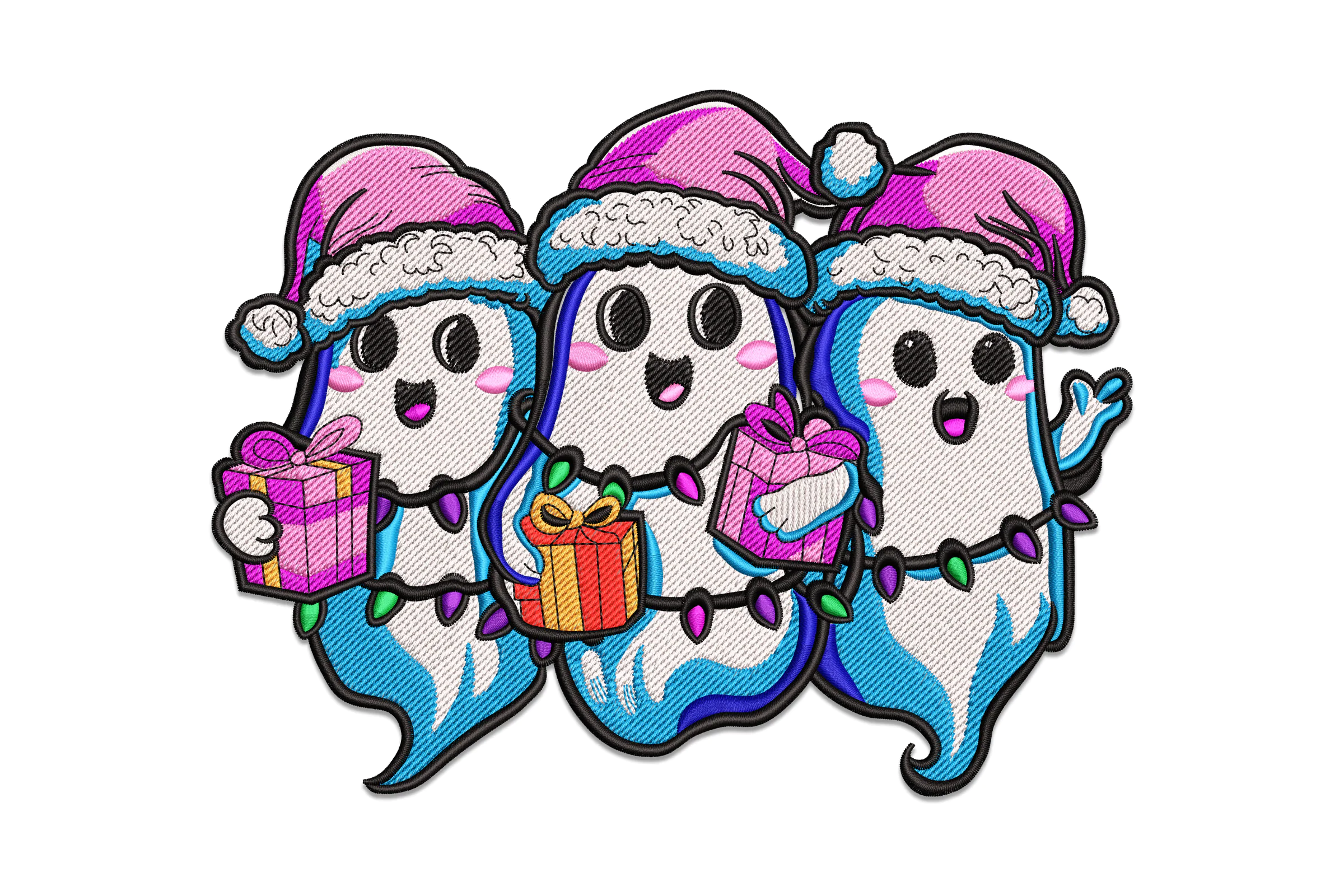 Three Christmas Ghosts. Xmas Machine Embroidery Design