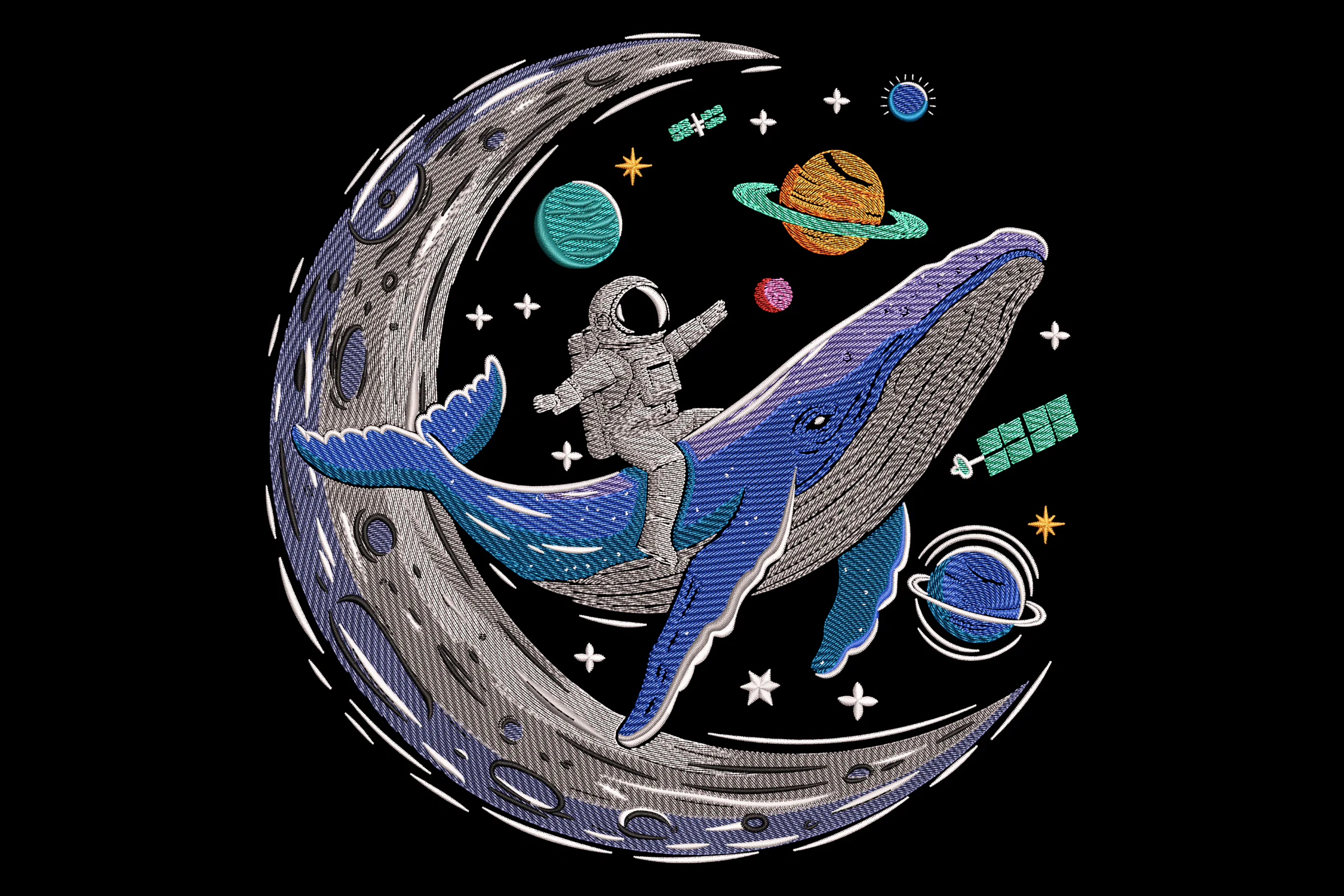 Astronaut Riding Whale Embroidery Design