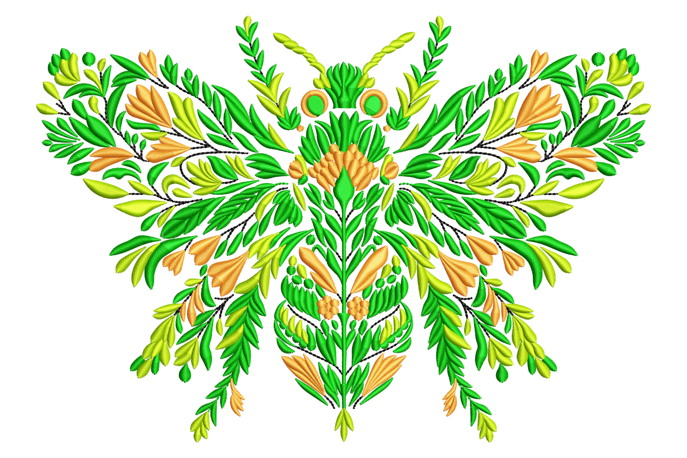 Green Floral Butterfly Embroidery Design