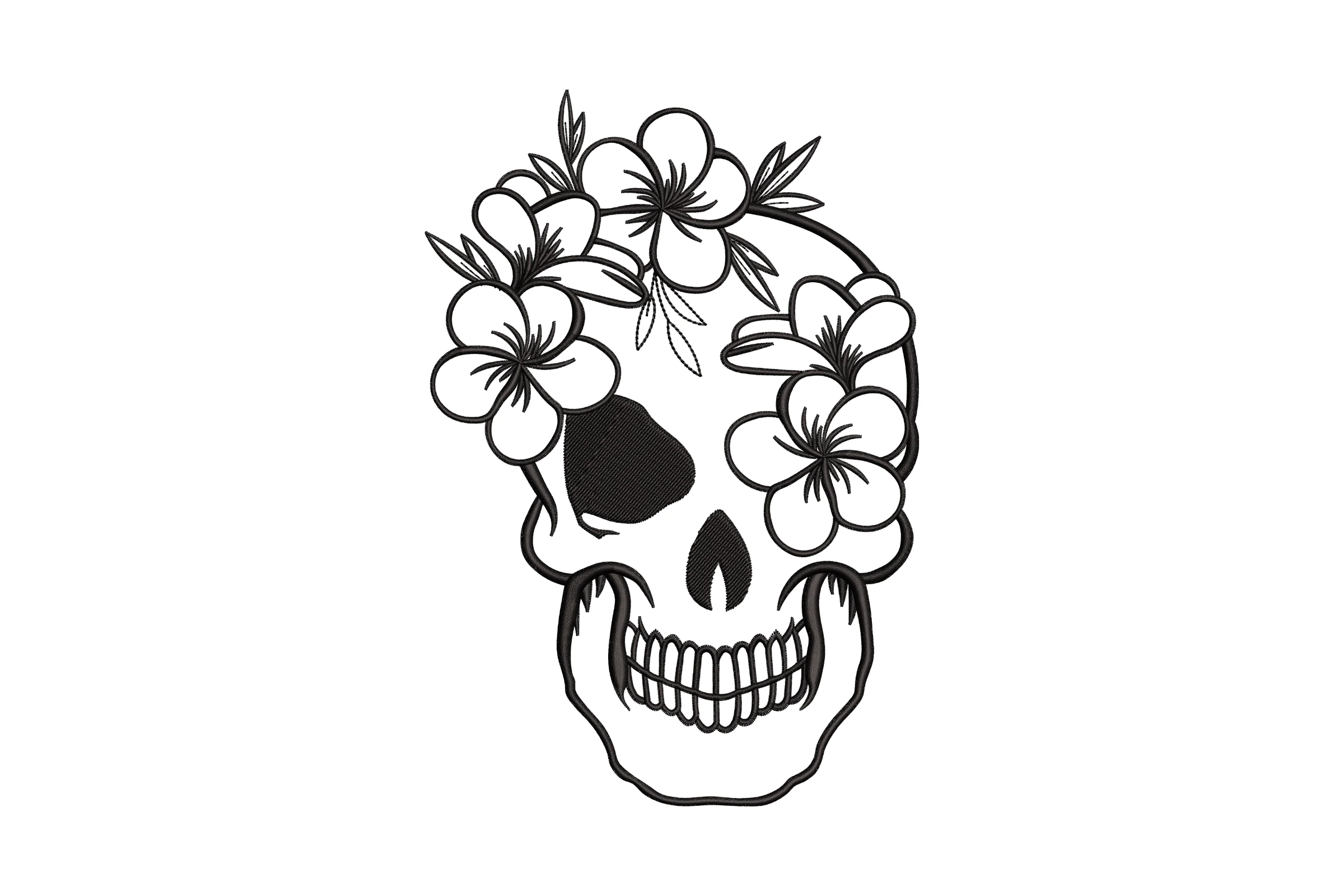 Floral Skull Machine Embroidery Design