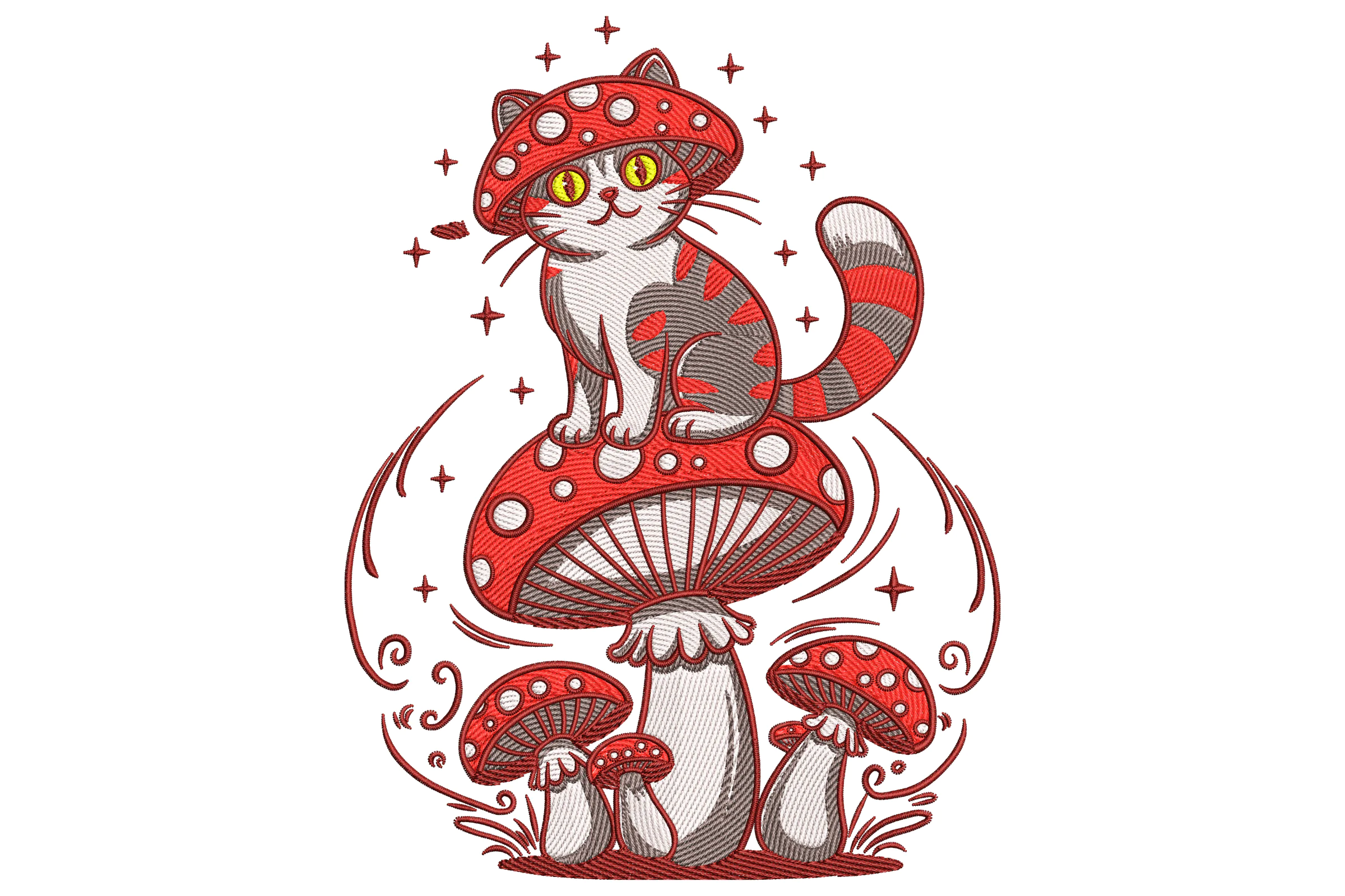 Mushroom Cat Embroidery Design