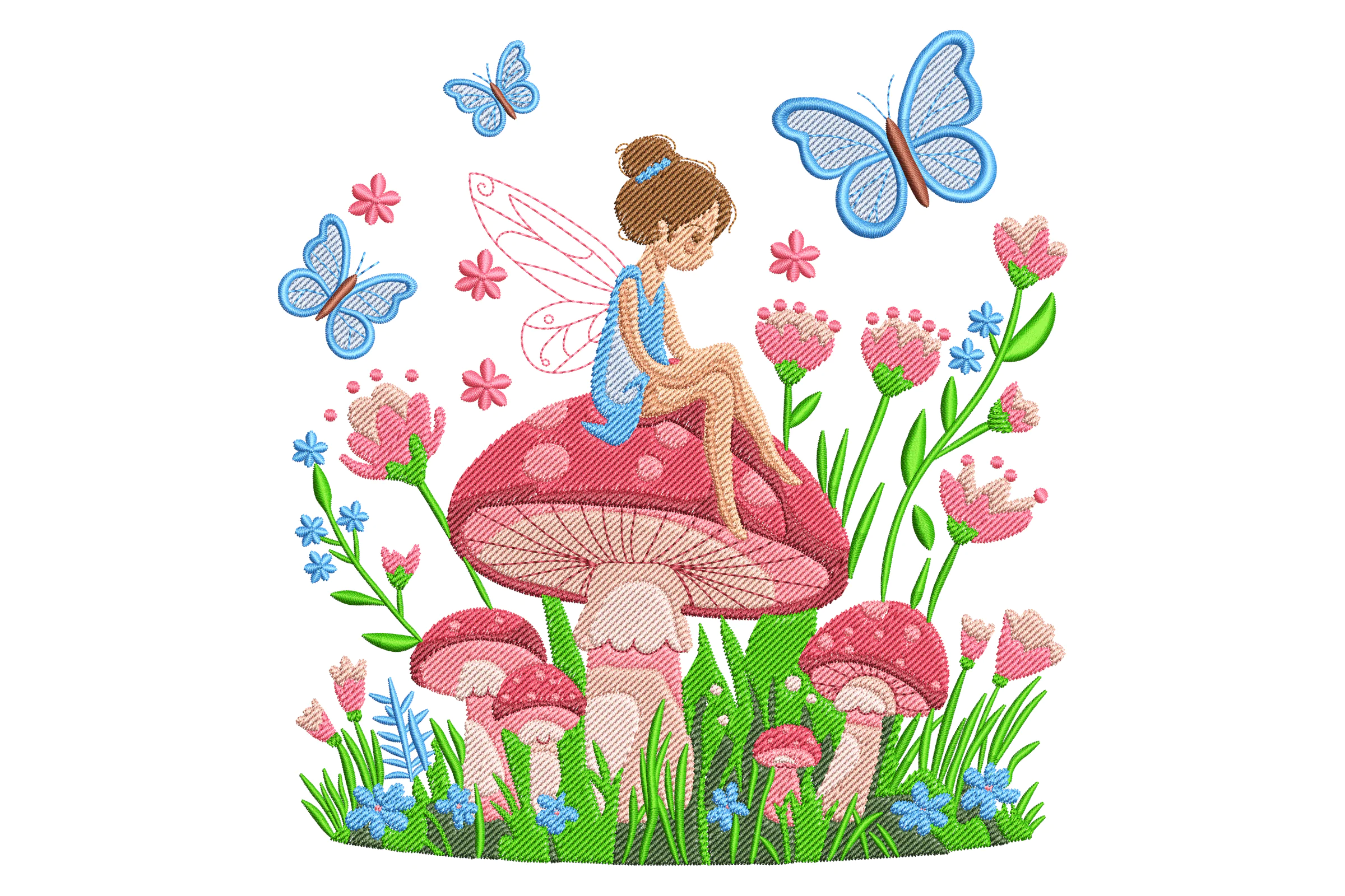 Fairy on Mushroom Embroidery Design