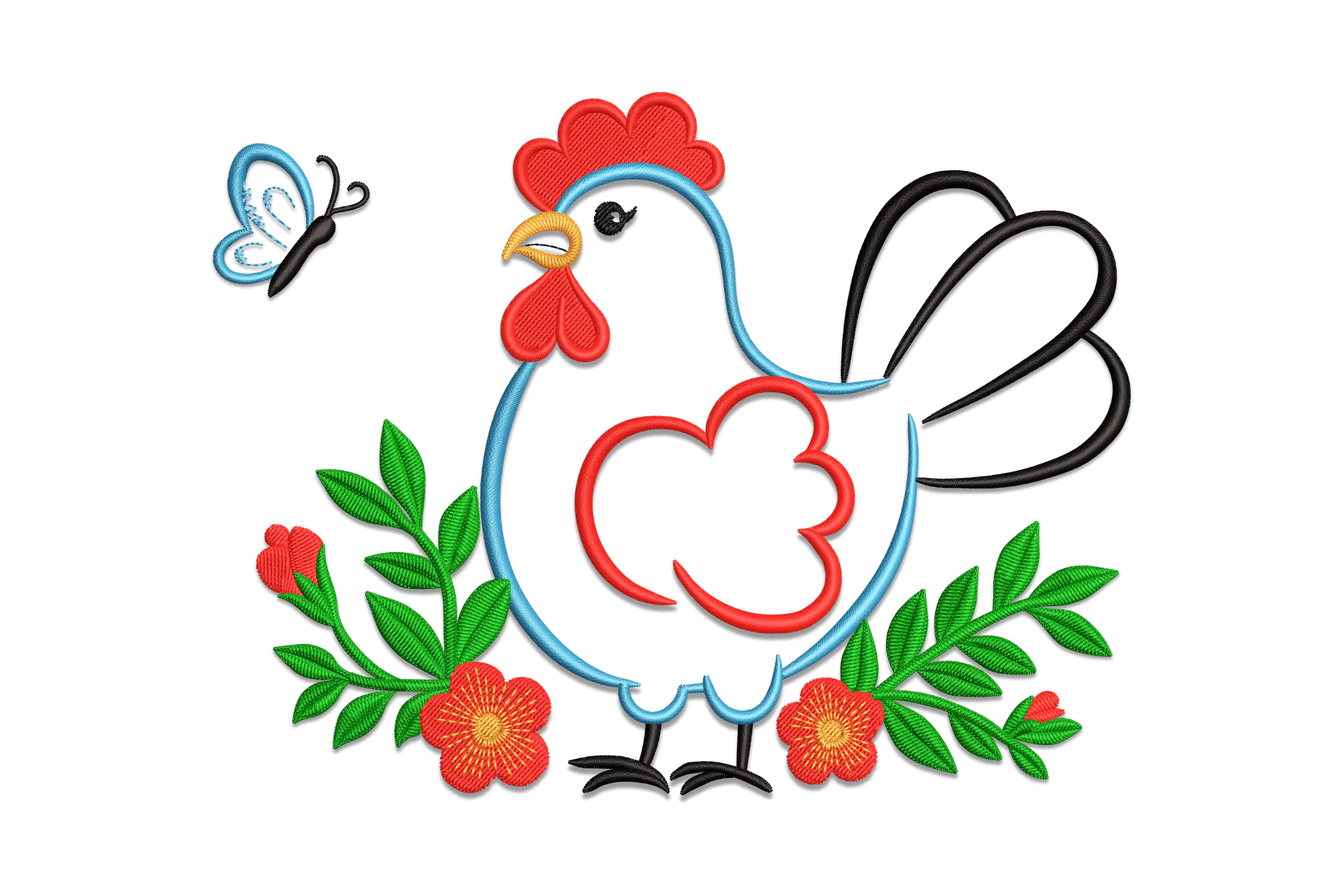 Floral Rooster - Machine Embroidery Design