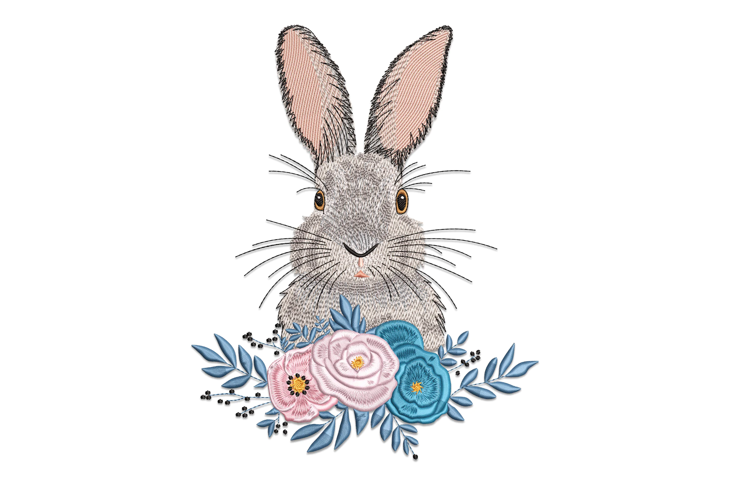 Floral Cute Bunny Embroidery Design