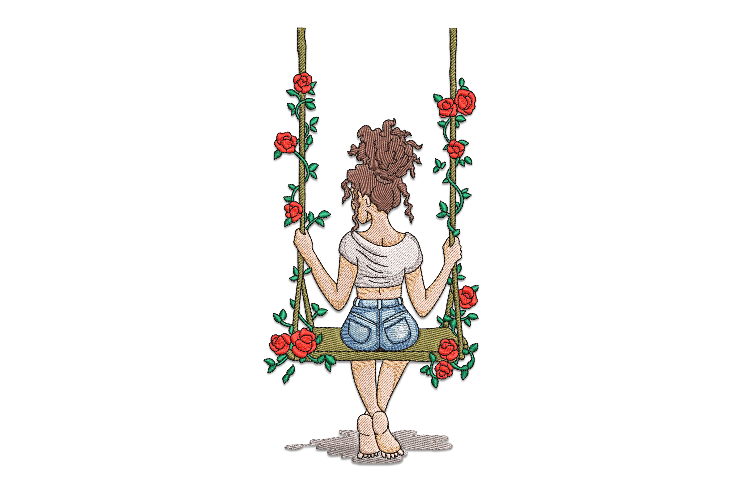Girl On Swing Embroidery Design