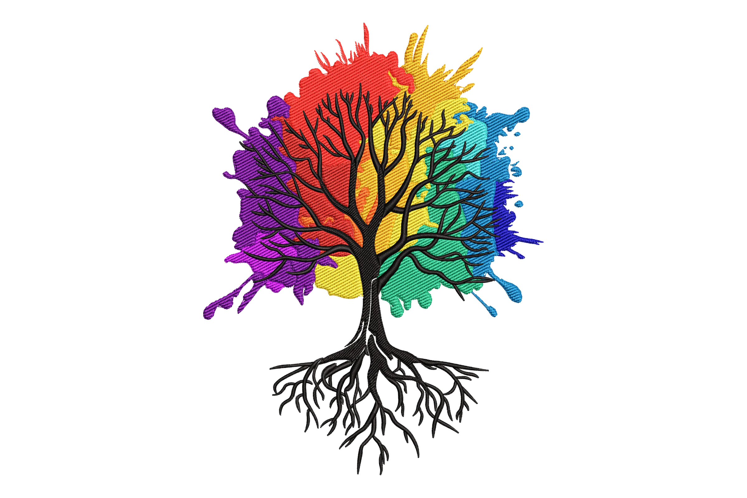 Rainbow Tree with Roots Embroidery Design